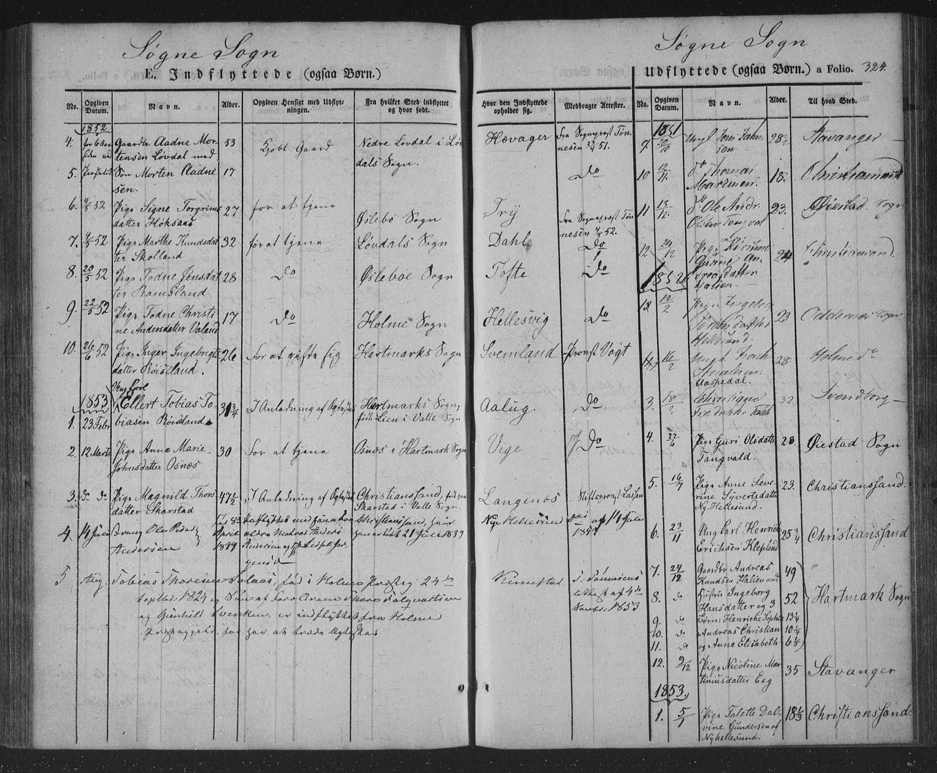 Søgne sokneprestkontor, AV/SAK-1111-0037/F/Fa/Fab/L0009: Parish register (official) no. A 9, 1838-1853, p. 324