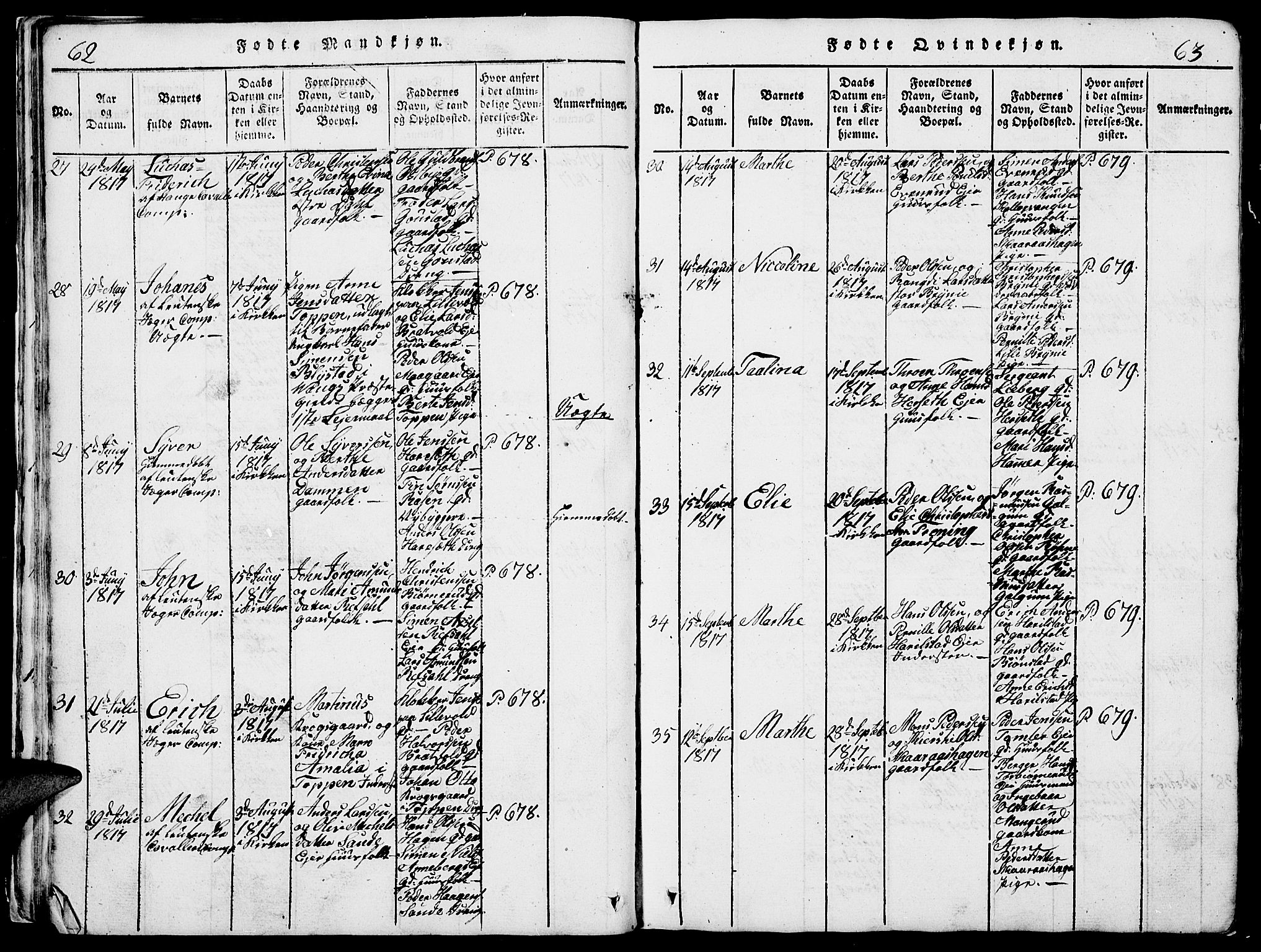 Romedal prestekontor, SAH/PREST-004/L/L0005: Parish register (copy) no. 5, 1814-1829, p. 62-63