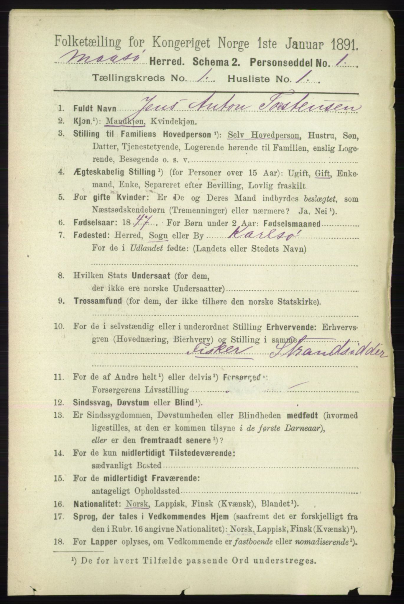 RA, 1891 census for 2018 Måsøy, 1891, p. 55