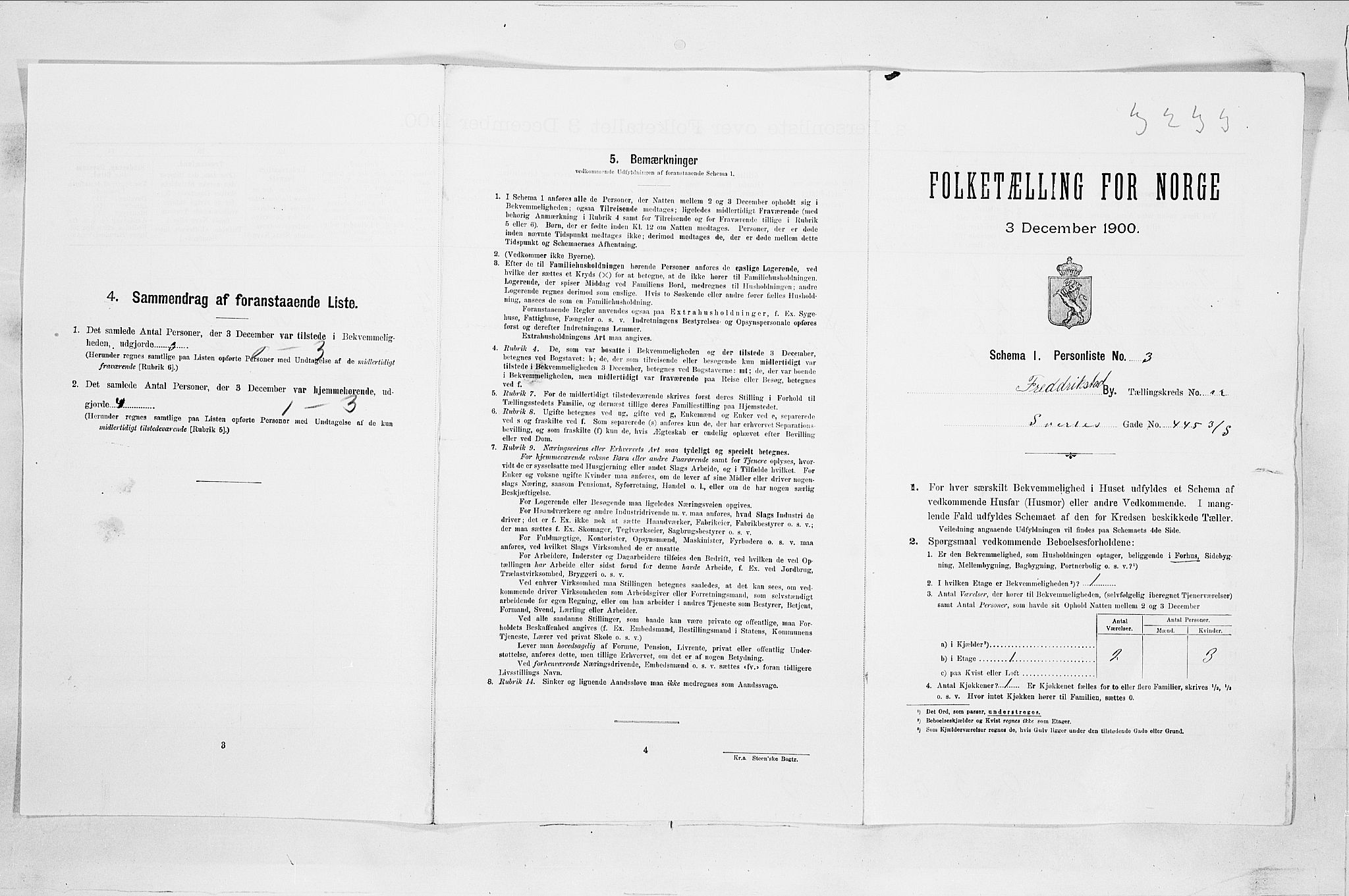 SAO, 1900 census for Fredrikstad, 1900