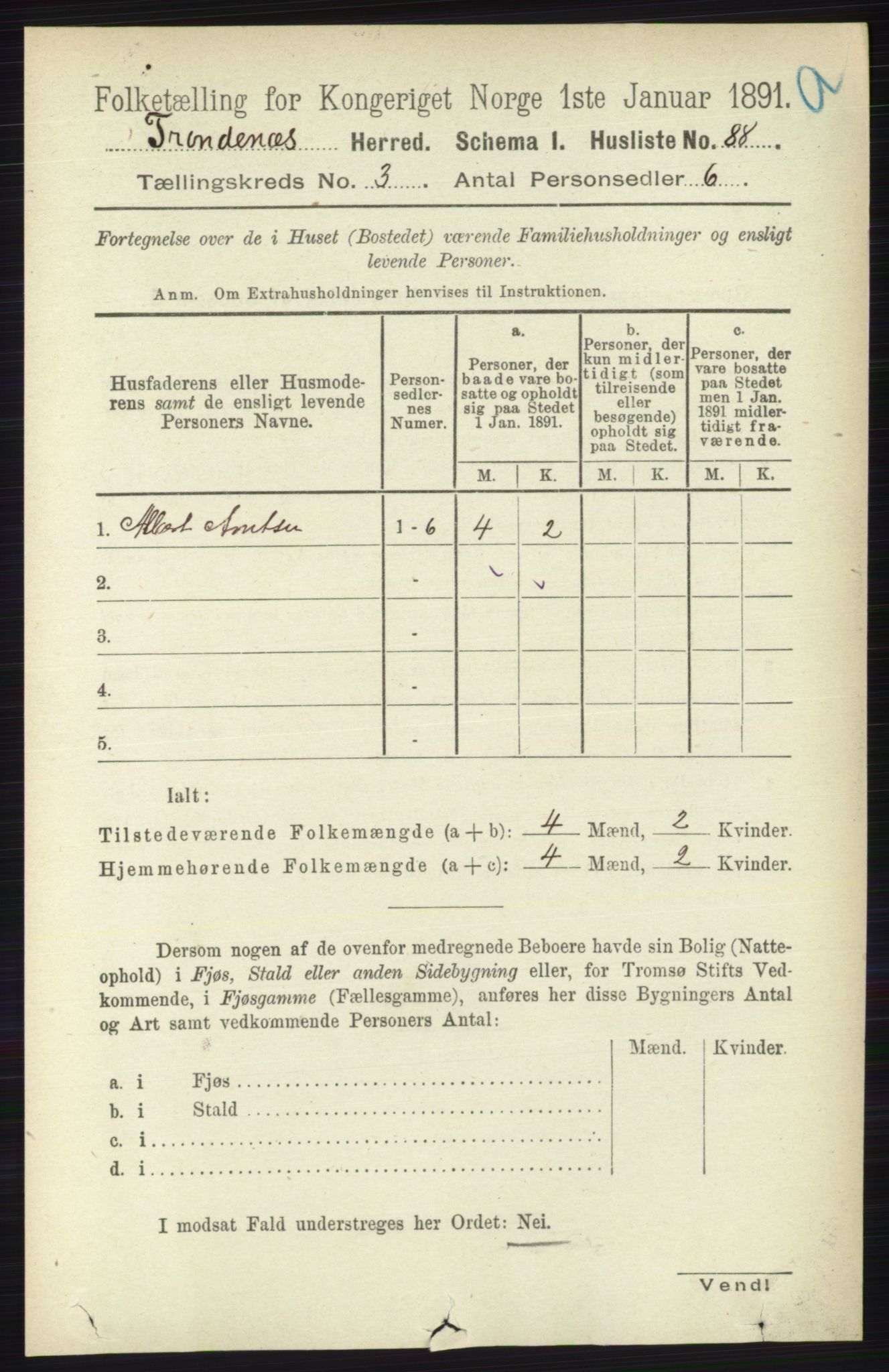 RA, 1891 census for 1914 Trondenes, 1891, p. 1195