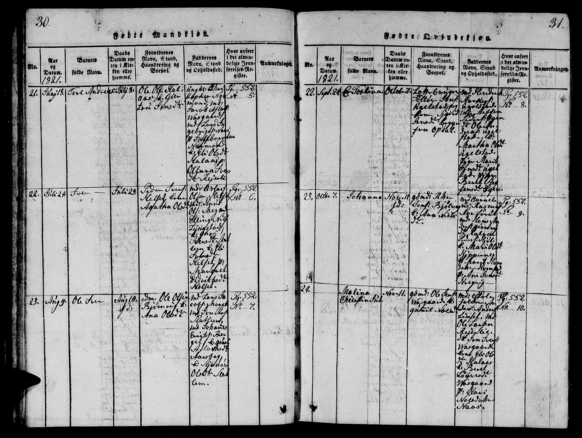 Ministerialprotokoller, klokkerbøker og fødselsregistre - Møre og Romsdal, AV/SAT-A-1454/570/L0831: Parish register (official) no. 570A05, 1819-1829, p. 30-31