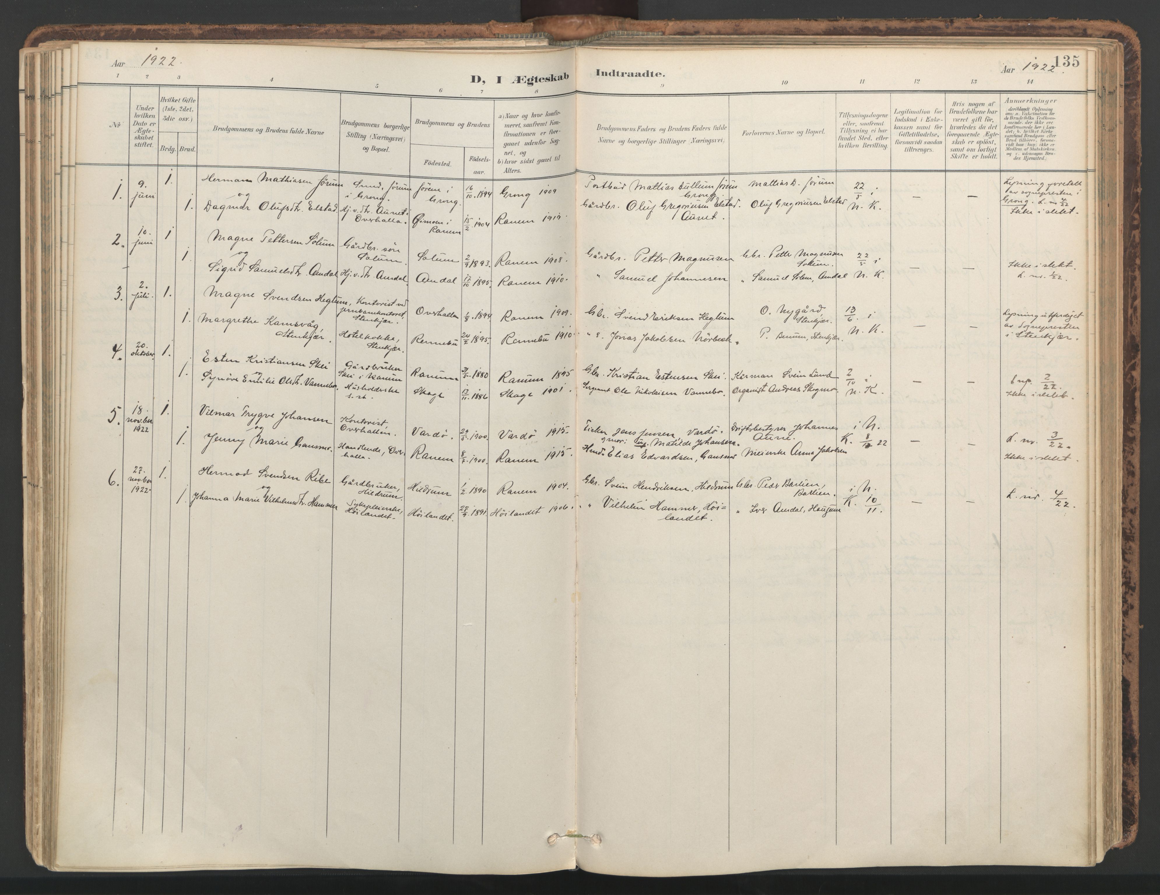 Ministerialprotokoller, klokkerbøker og fødselsregistre - Nord-Trøndelag, SAT/A-1458/764/L0556: Parish register (official) no. 764A11, 1897-1924, p. 135