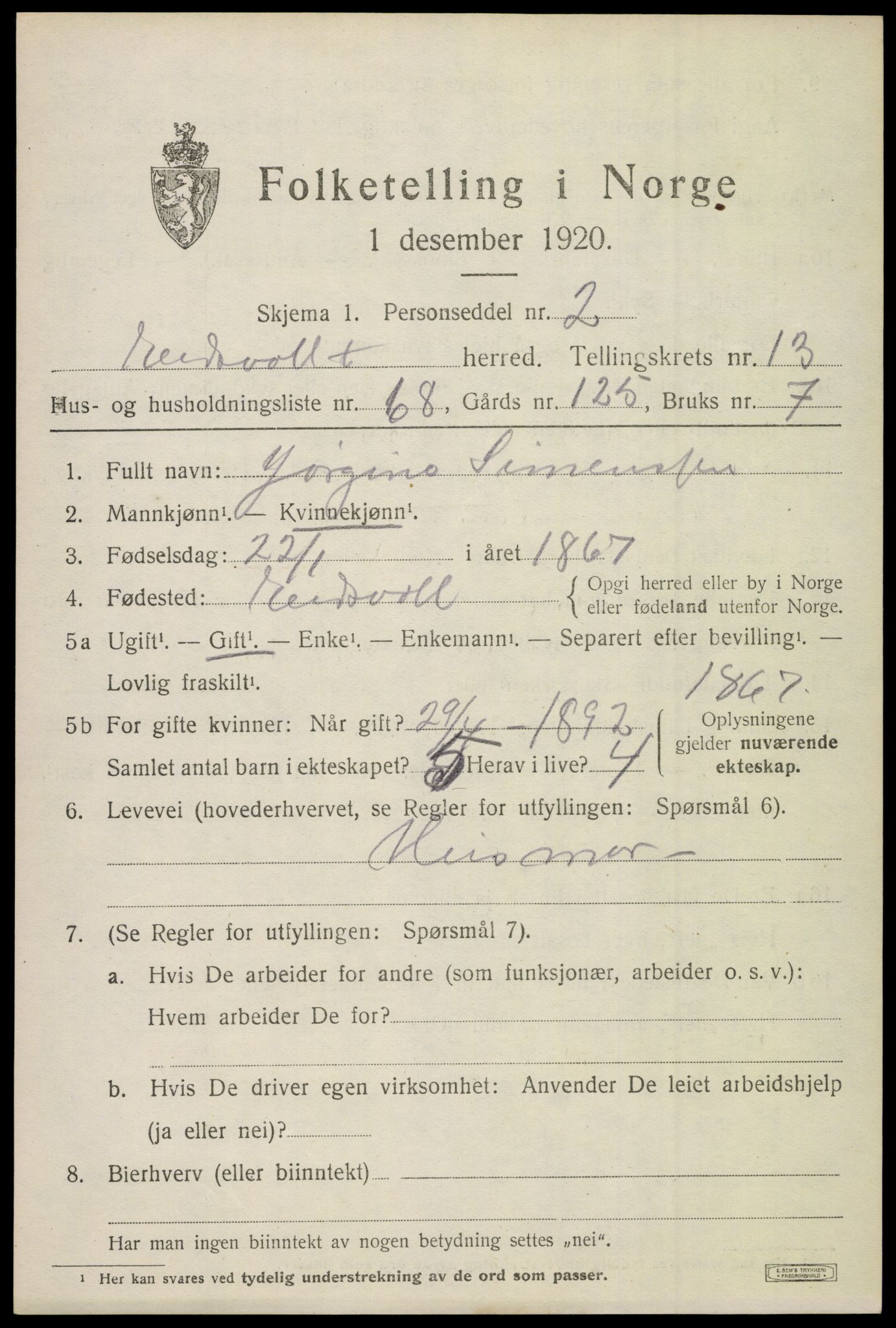 SAO, 1920 census for Eidsvoll, 1920, p. 20739