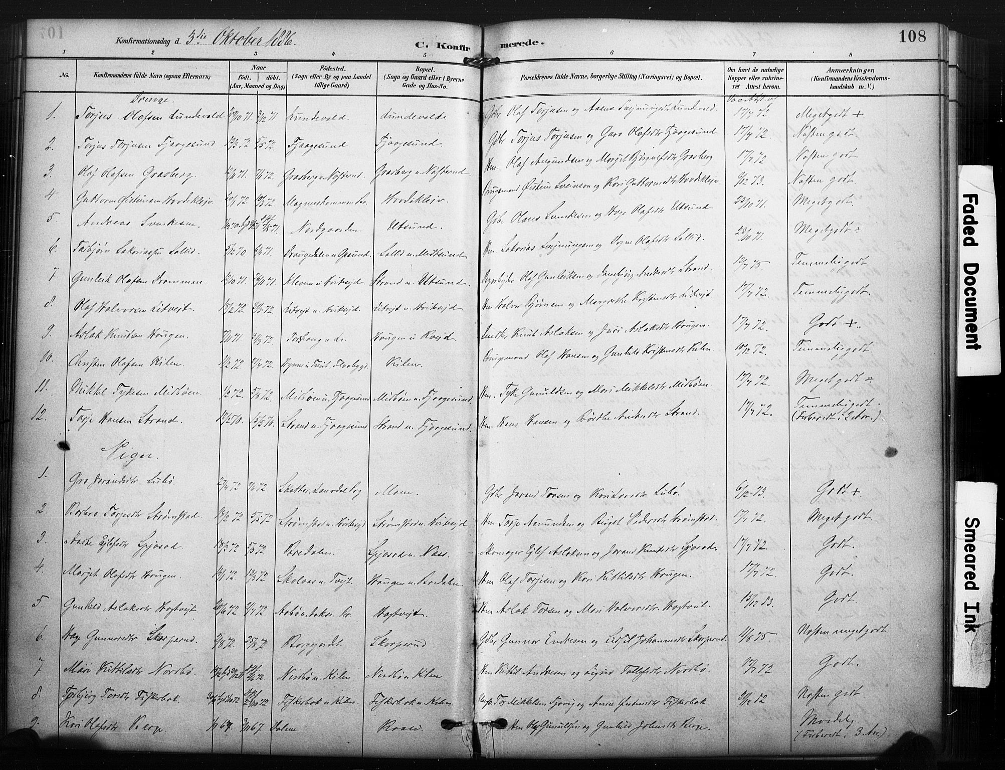 Kviteseid kirkebøker, SAKO/A-276/F/Fa/L0008: Parish register (official) no. I 8, 1882-1903, p. 108