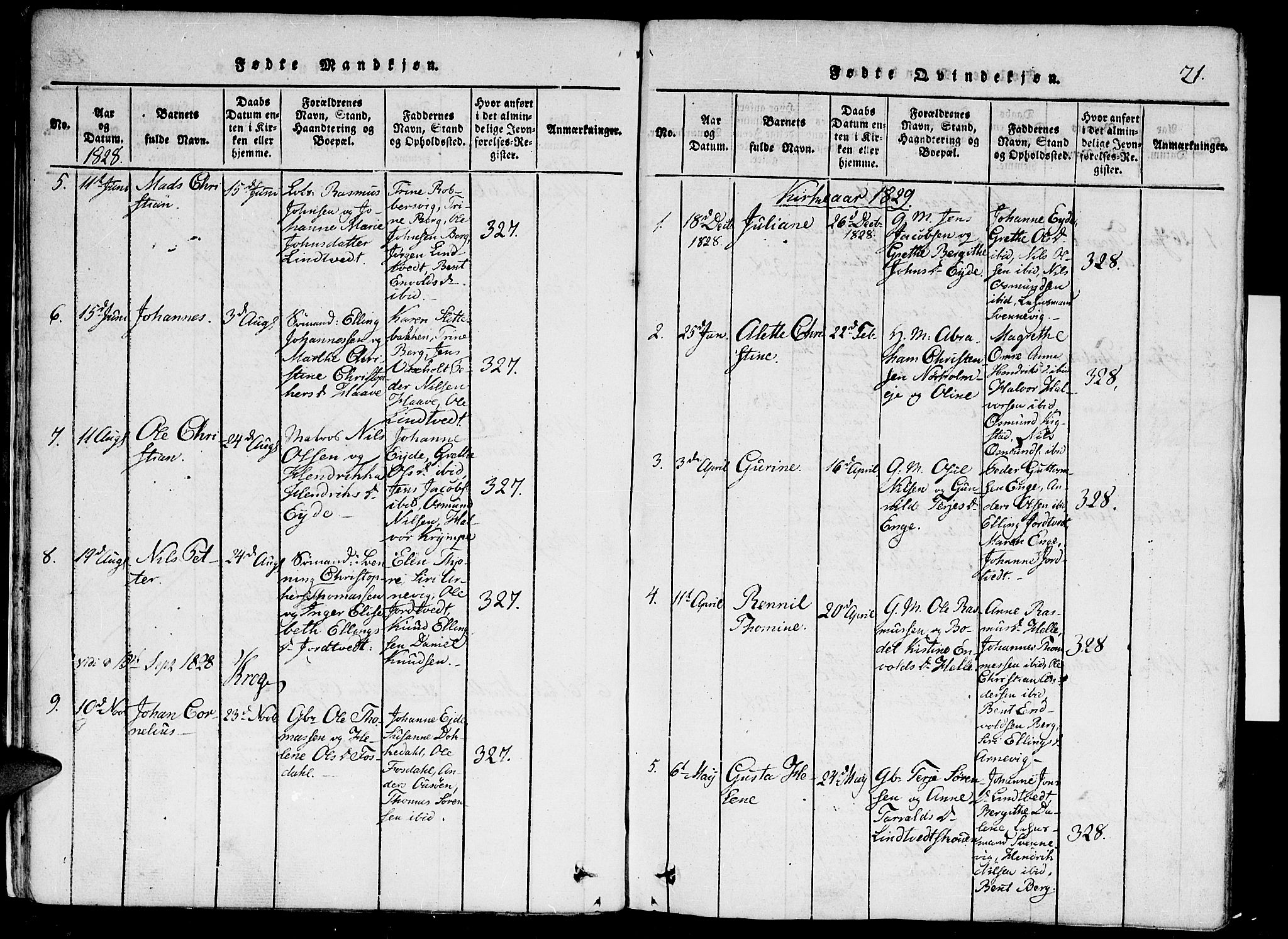 Hommedal sokneprestkontor, AV/SAK-1111-0023/F/Fa/Faa/L0001: Parish register (official) no. A 1, 1816-1860, p. 21