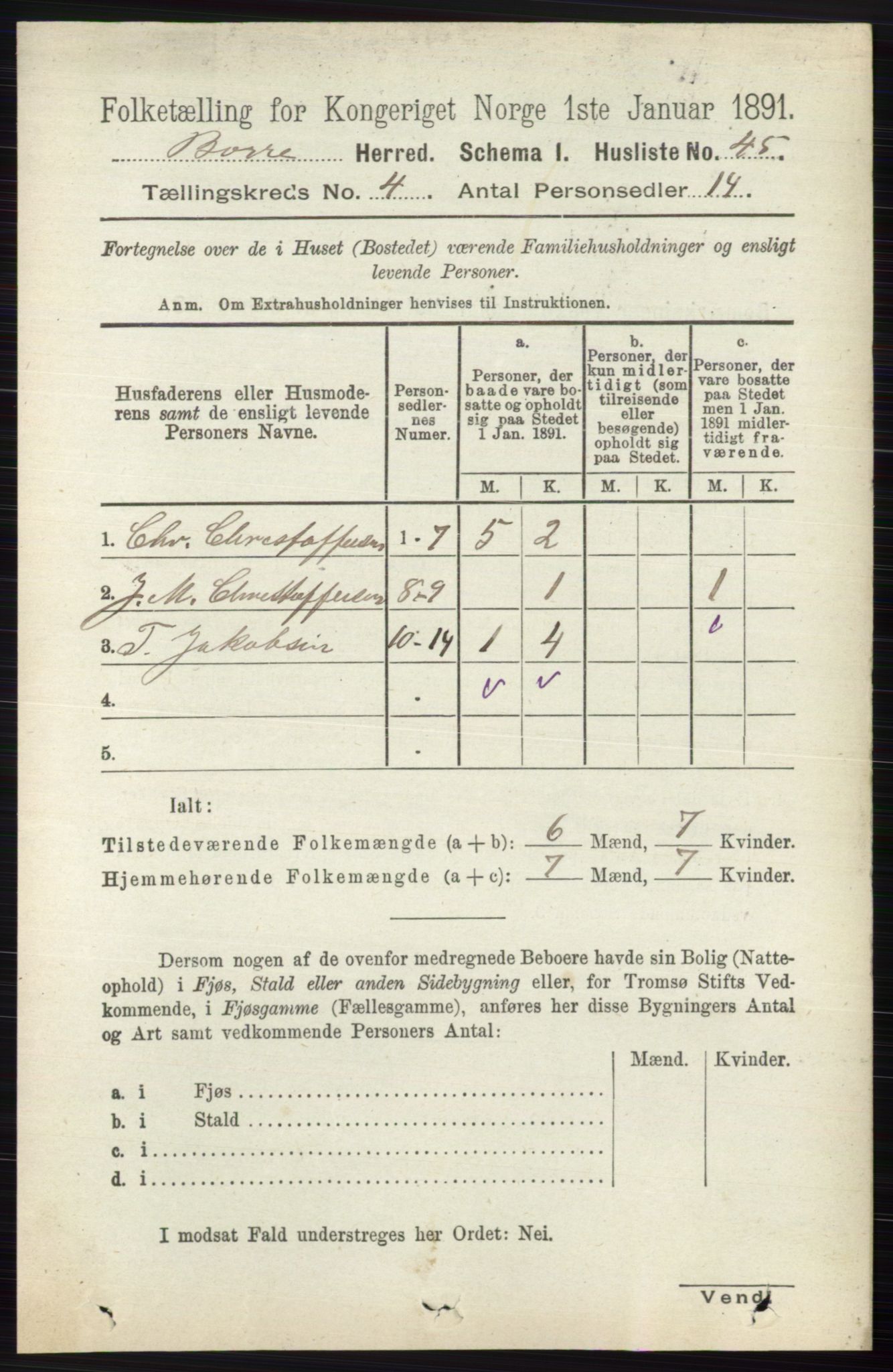 RA, 1891 census for 0717 Borre, 1891, p. 1663