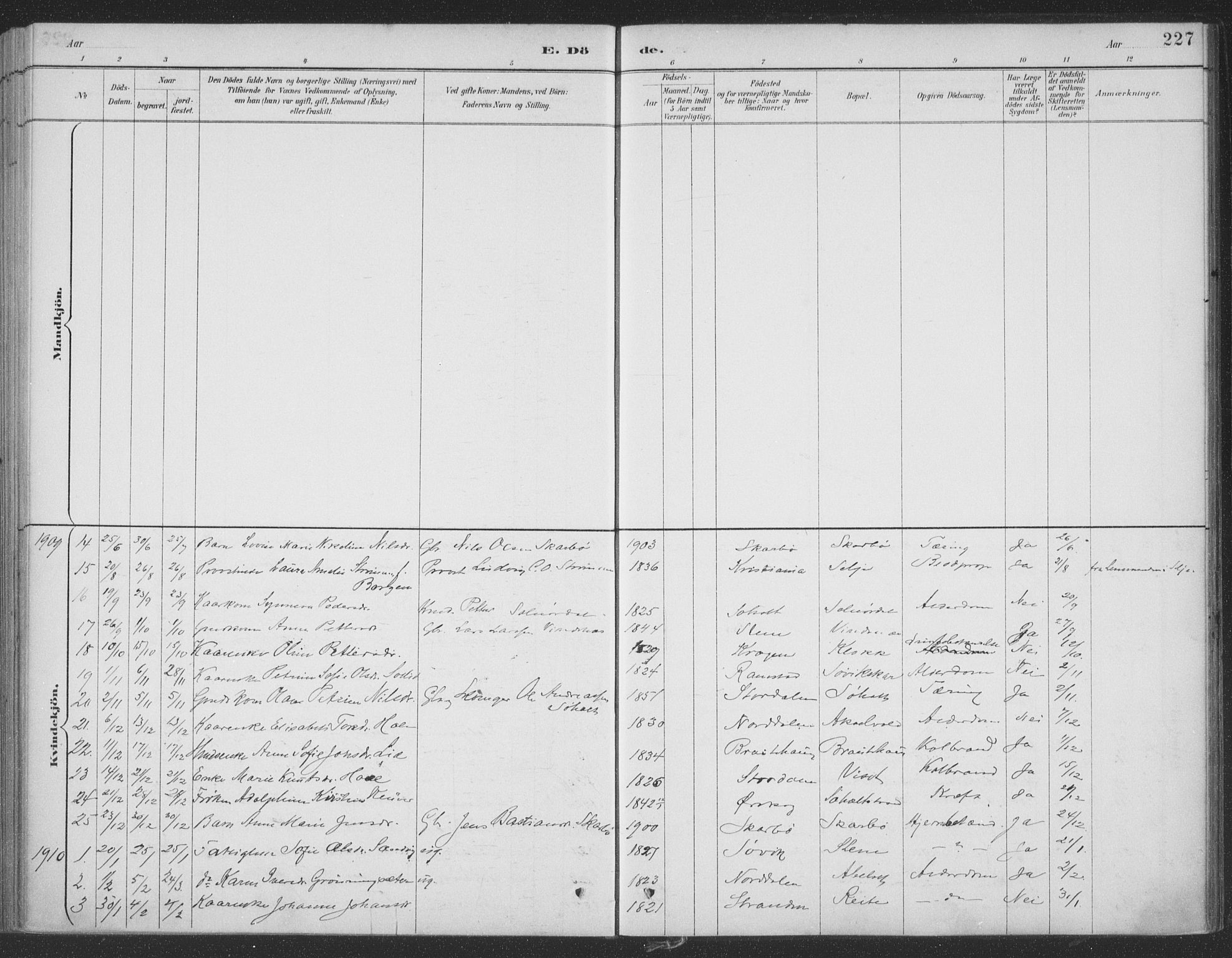 Ministerialprotokoller, klokkerbøker og fødselsregistre - Møre og Romsdal, AV/SAT-A-1454/522/L0316: Parish register (official) no. 522A11, 1890-1911, p. 227