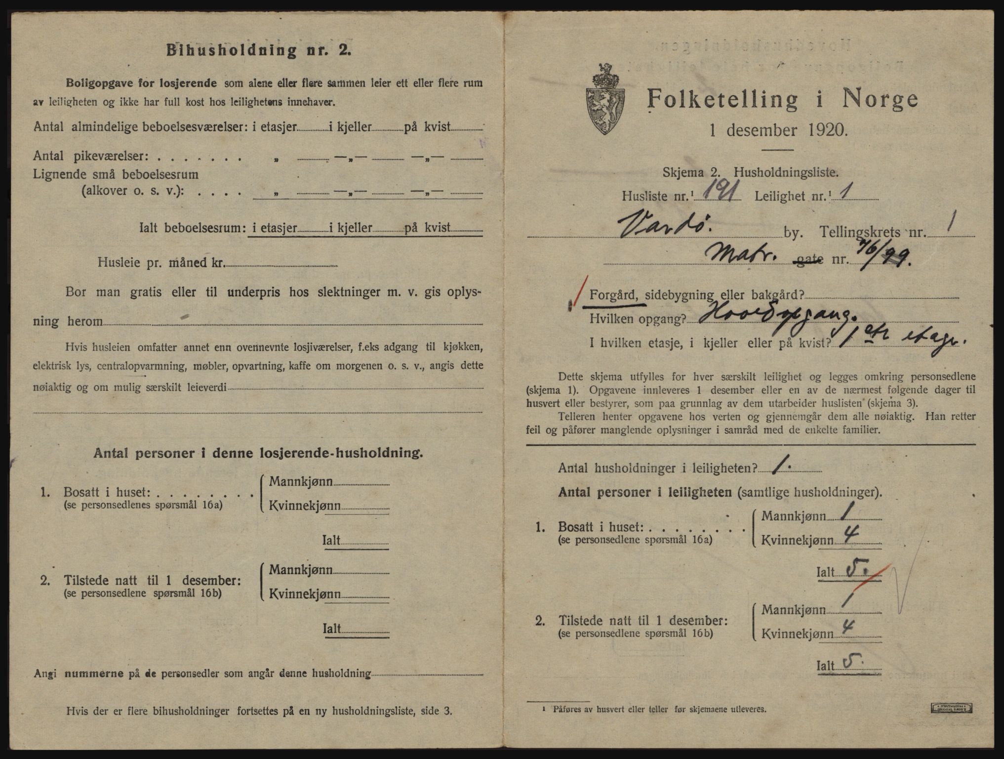 SATØ, 1920 census for Vardø, 1920, p. 1645