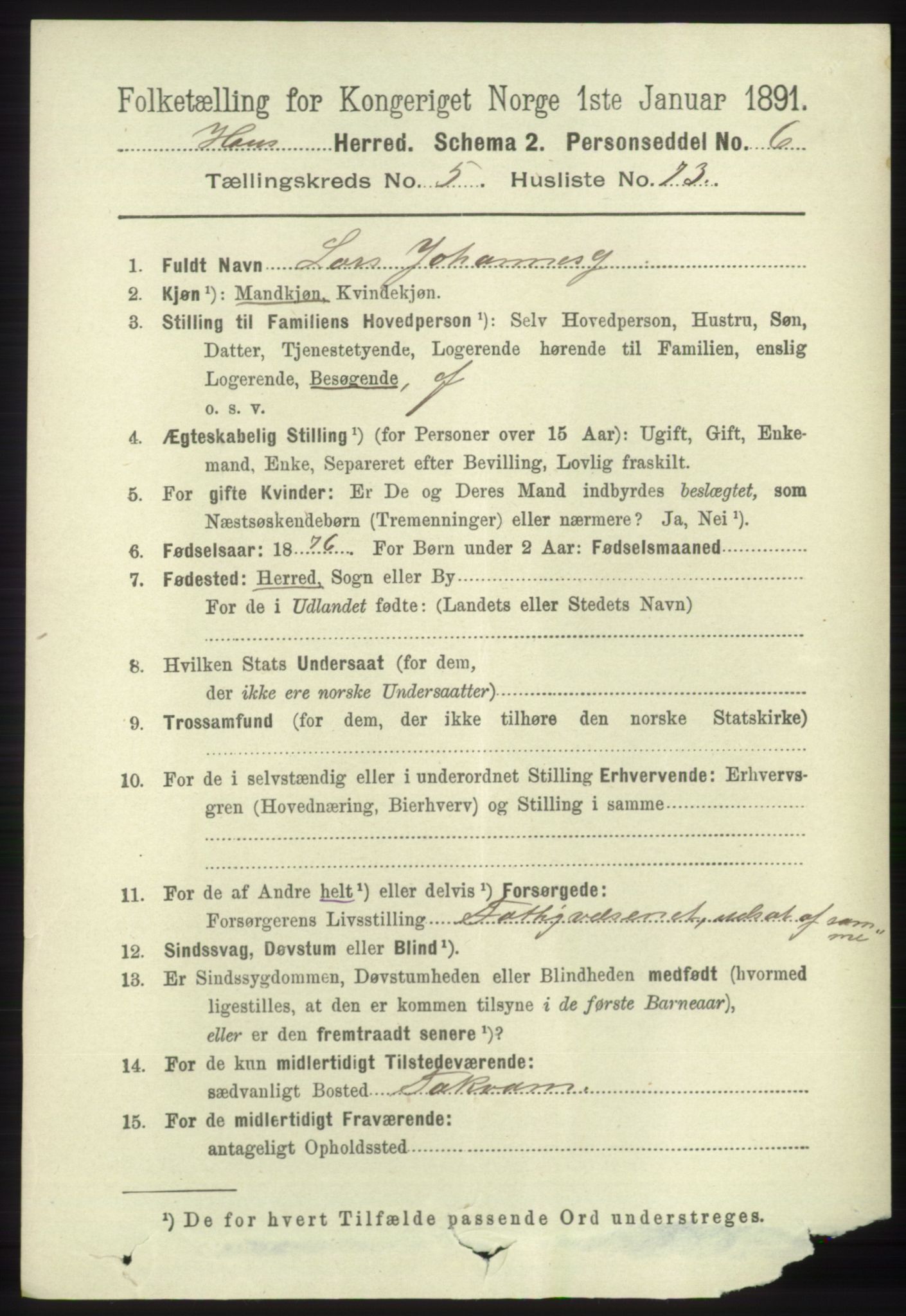 RA, 1891 census for 1250 Haus, 1891, p. 2265