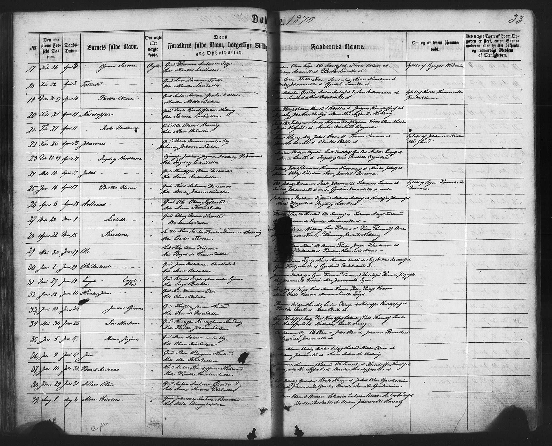 Fitjar sokneprestembete, AV/SAB-A-99926: Parish register (official) no. A 1, 1862-1881, p. 33