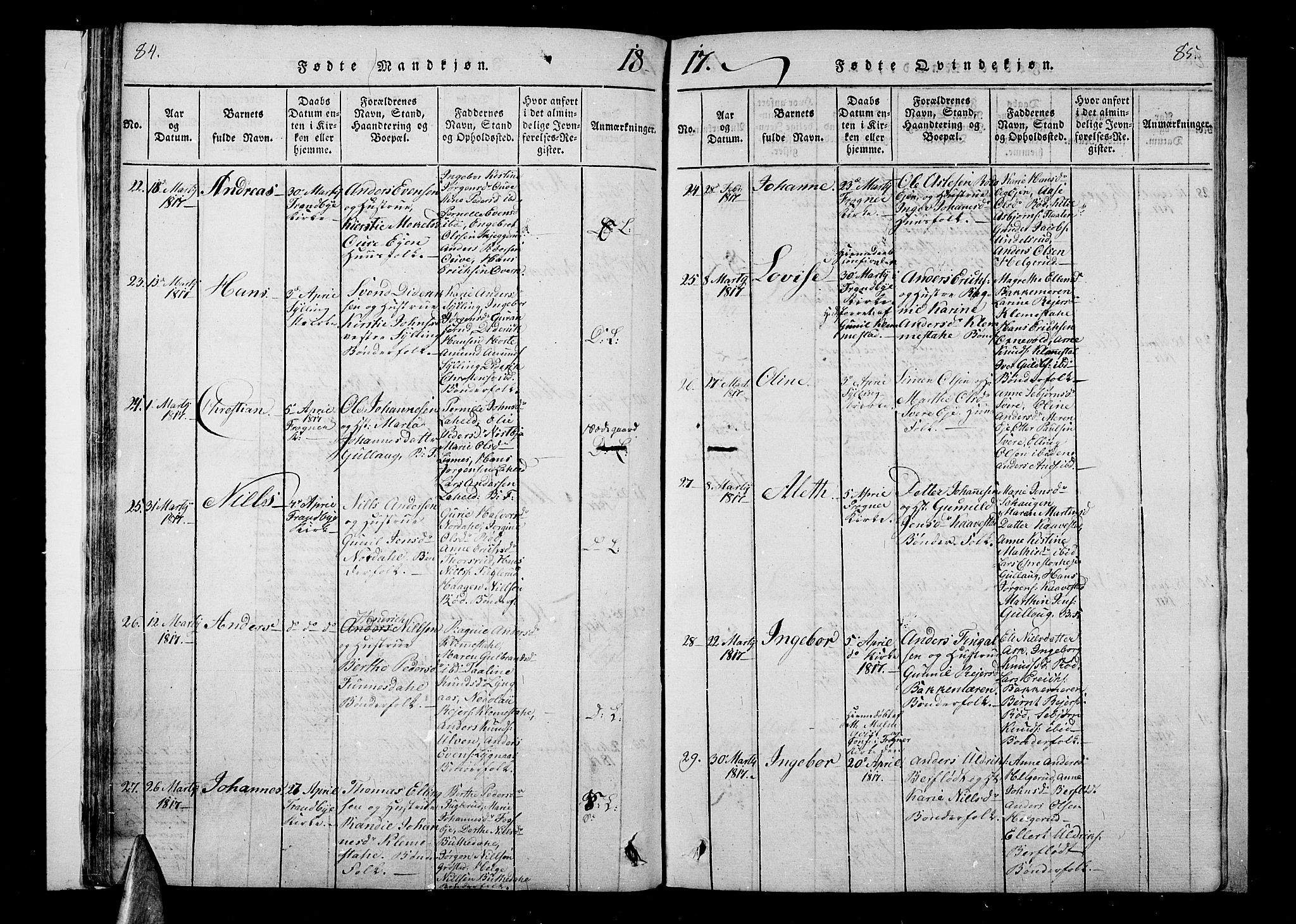 Lier kirkebøker, AV/SAKO-A-230/F/Fa/L0008: Parish register (official) no. I 8, 1813-1825, p. 84-85