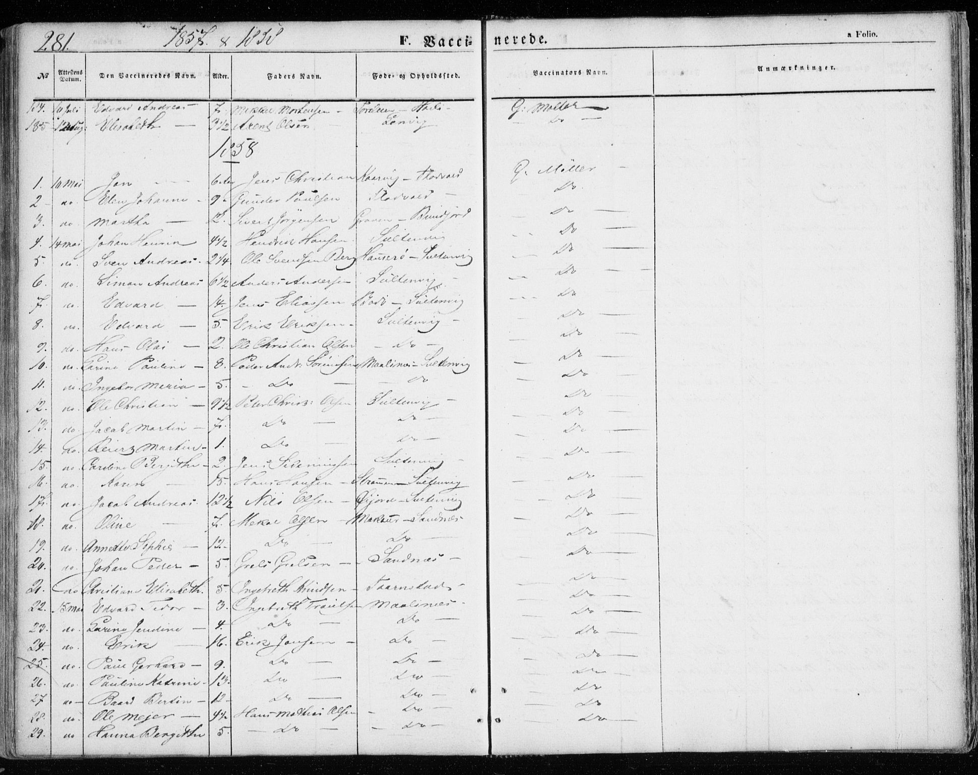 Lenvik sokneprestembete, SATØ/S-1310/H/Ha/Haa/L0007kirke: Parish register (official) no. 7, 1855-1865, p. 281