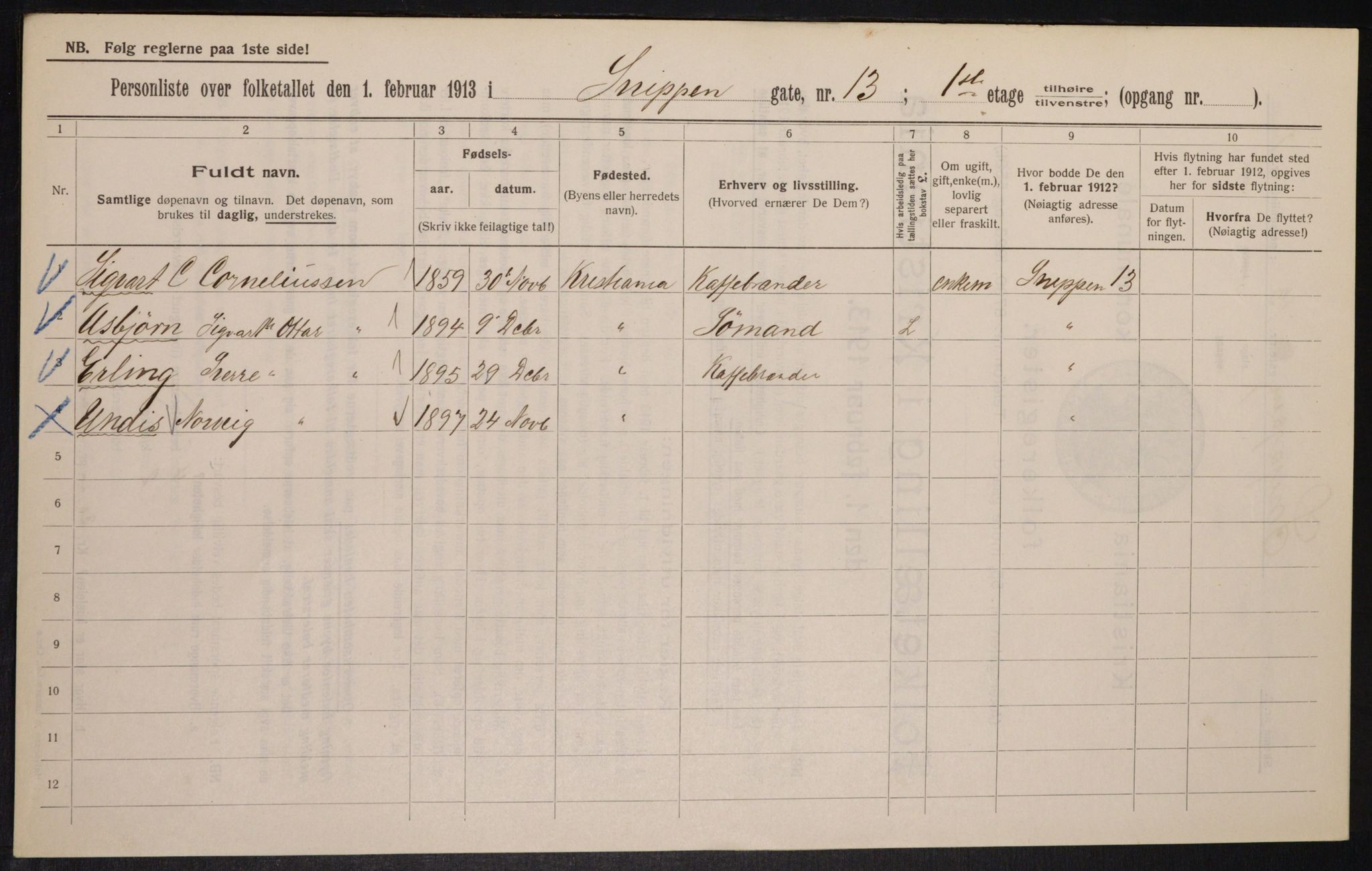 OBA, Municipal Census 1913 for Kristiania, 1913, p. 98111