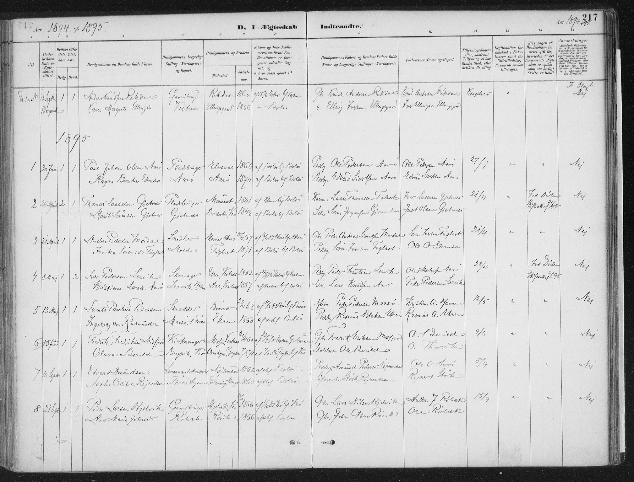 Ministerialprotokoller, klokkerbøker og fødselsregistre - Møre og Romsdal, SAT/A-1454/555/L0658: Parish register (official) no. 555A09, 1887-1917, p. 217