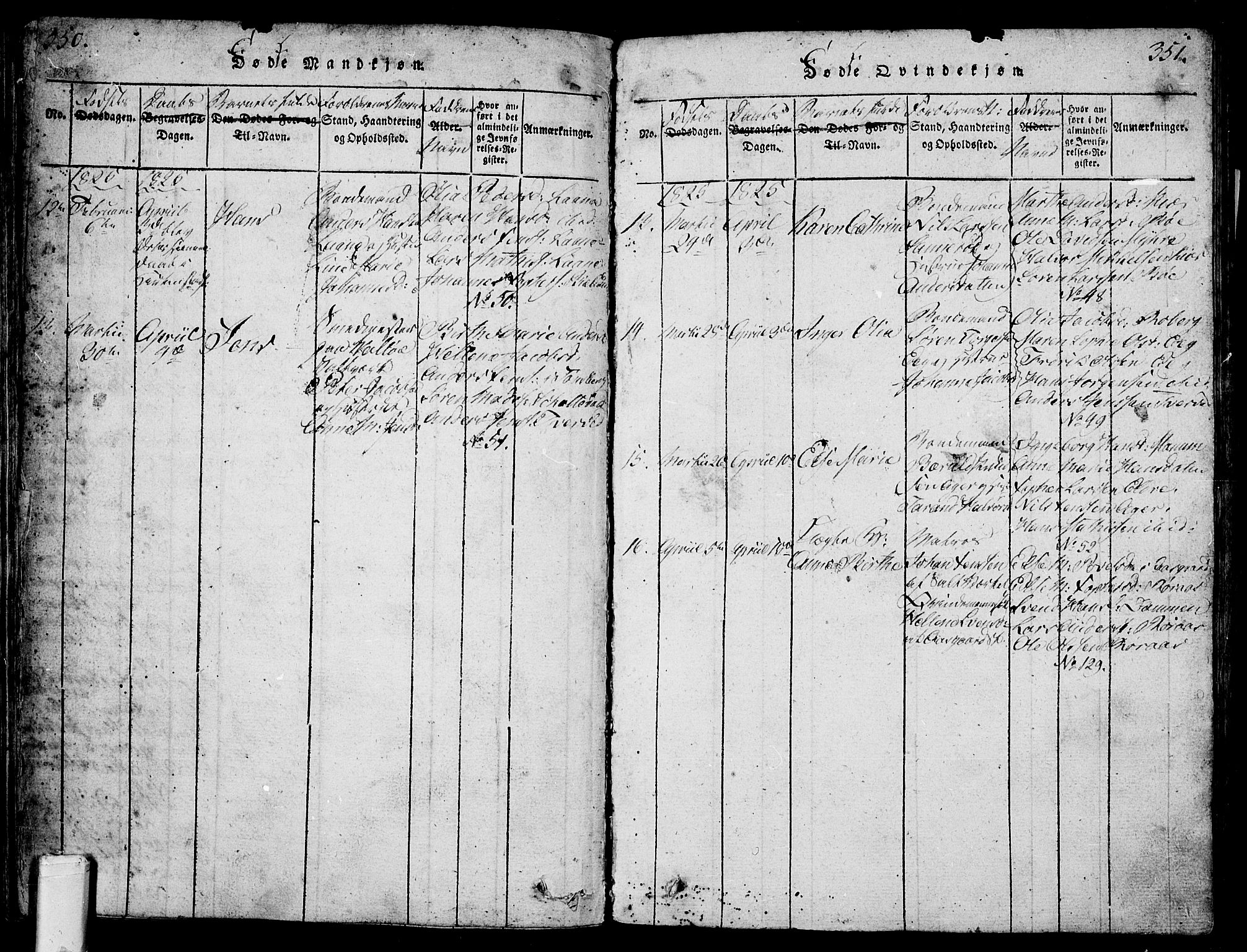 Sem kirkebøker, AV/SAKO-A-5/G/Ga/L0001: Parish register (copy) no. I 1, 1814-1825, p. 350-351