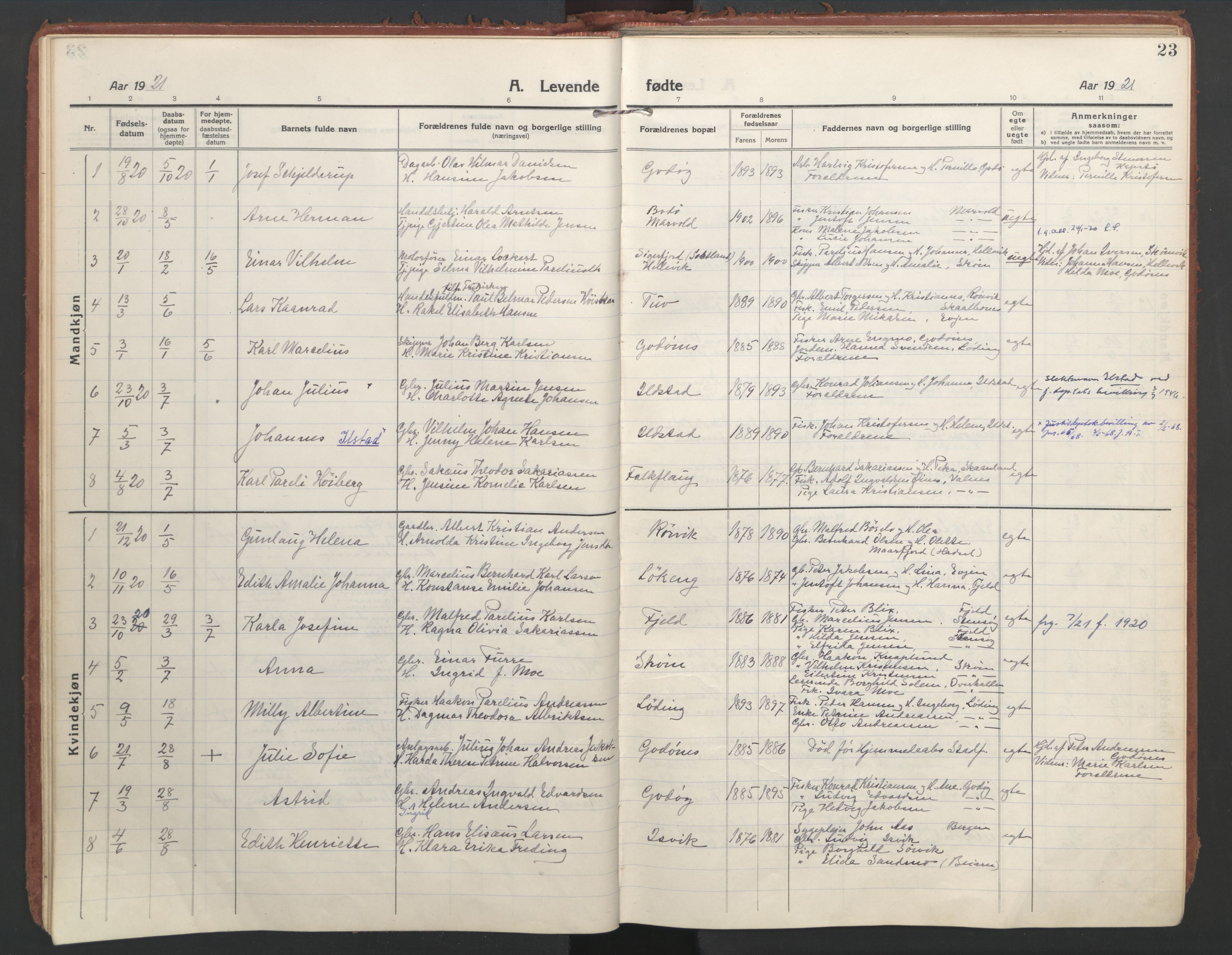 Ministerialprotokoller, klokkerbøker og fødselsregistre - Nordland, SAT/A-1459/804/L0086: Parish register (official) no. 804A07, 1916-1935, p. 23