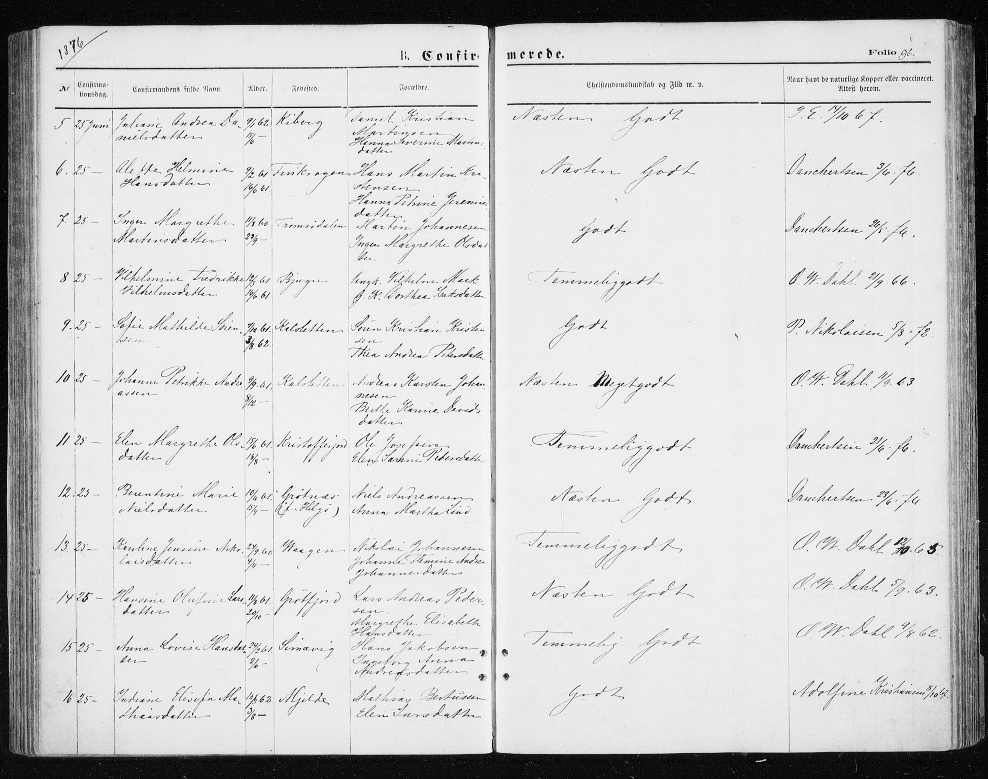 Tromsøysund sokneprestkontor, SATØ/S-1304/G/Ga/L0003kirke: Parish register (official) no. 3, 1875-1880, p. 96