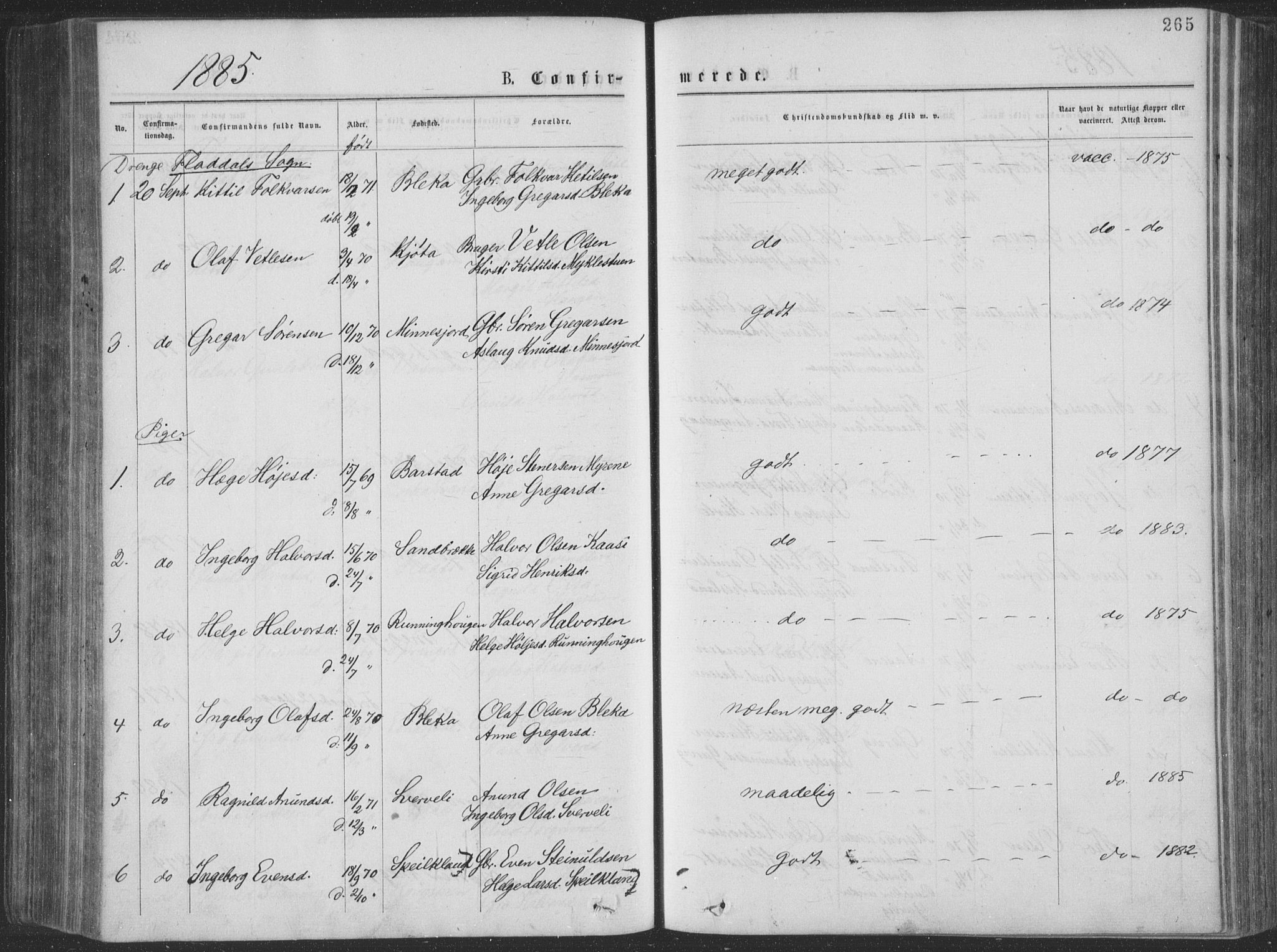 Seljord kirkebøker, SAKO/A-20/F/Fa/L0014: Parish register (official) no. I 14, 1877-1886, p. 265