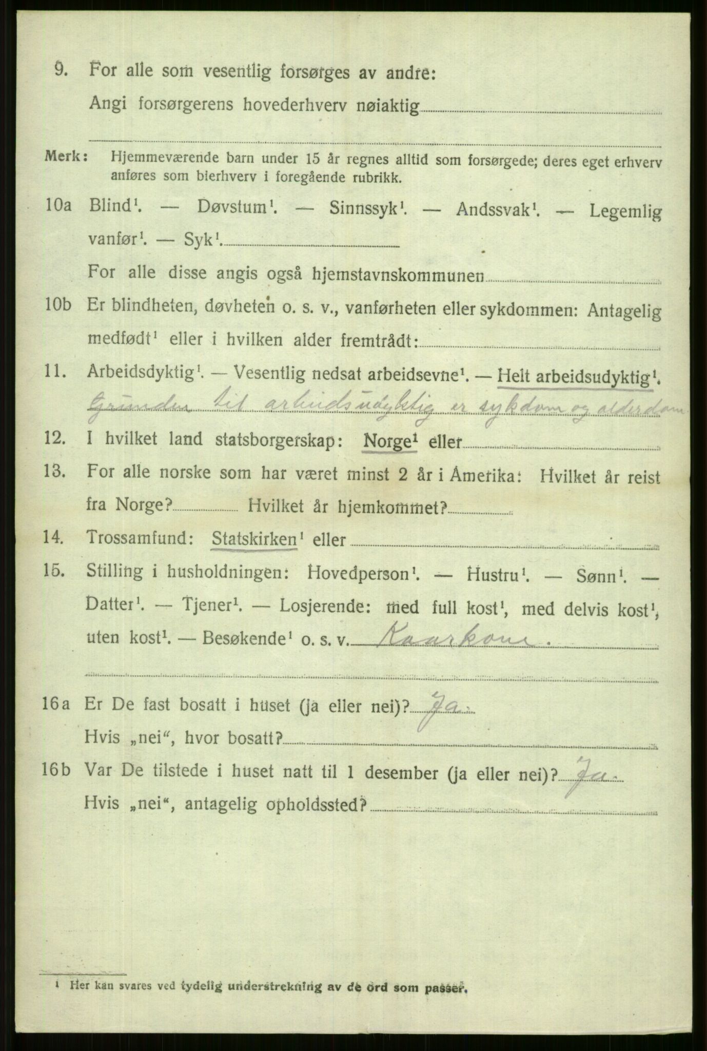 SAB, 1920 census for Vossestrand, 1920, p. 3899