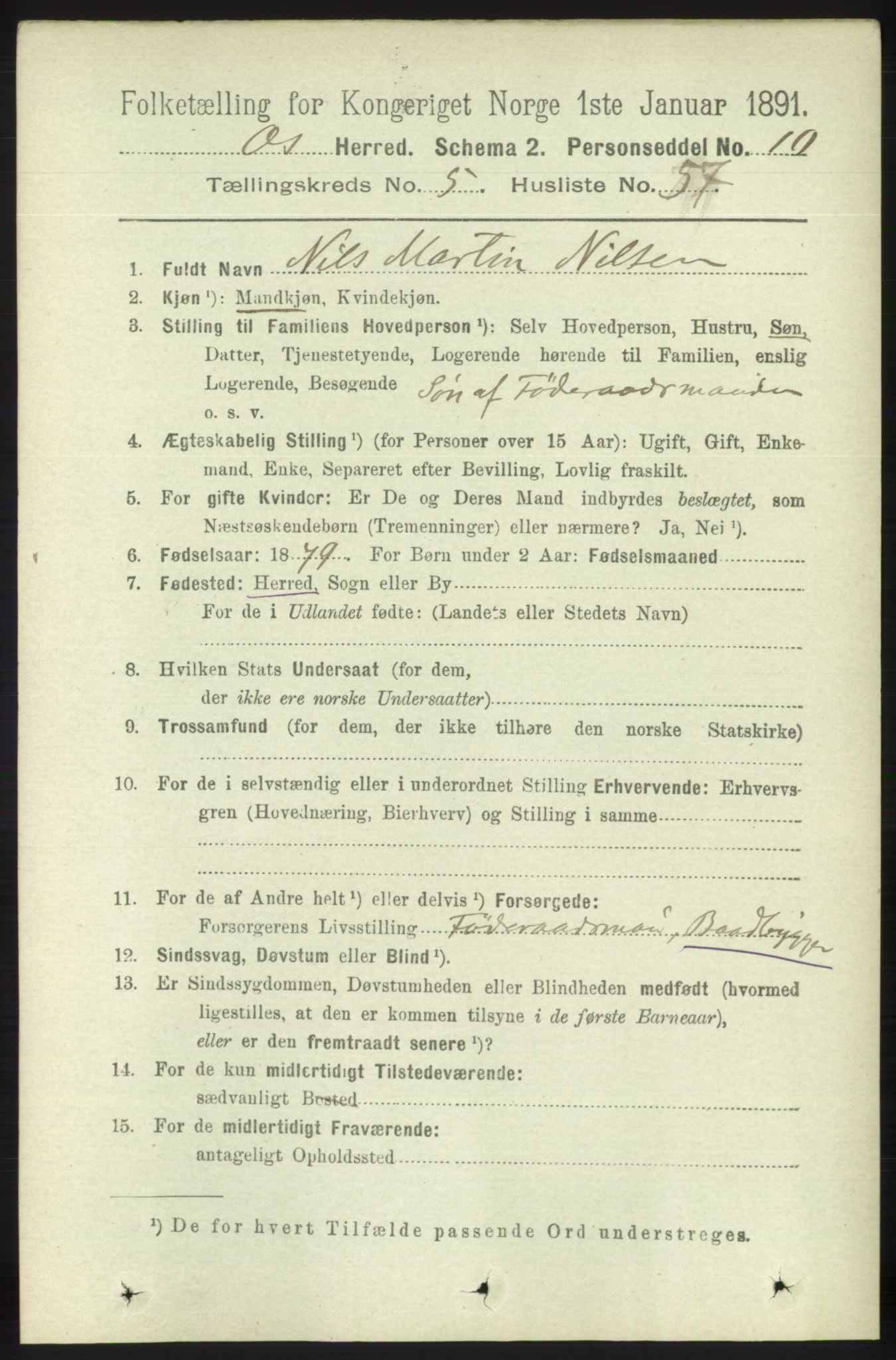 RA, 1891 census for 1243 Os, 1891, p. 1288