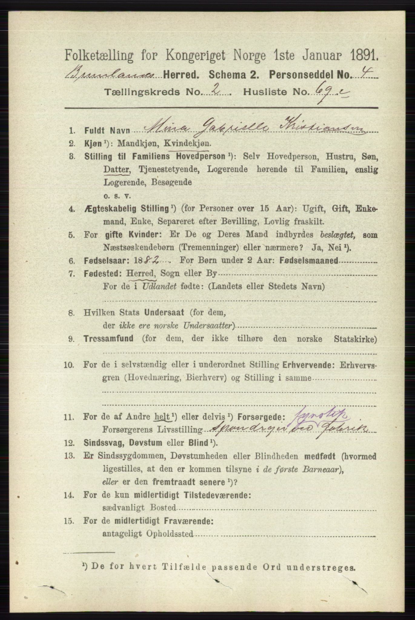 RA, 1891 census for 0726 Brunlanes, 1891, p. 1207