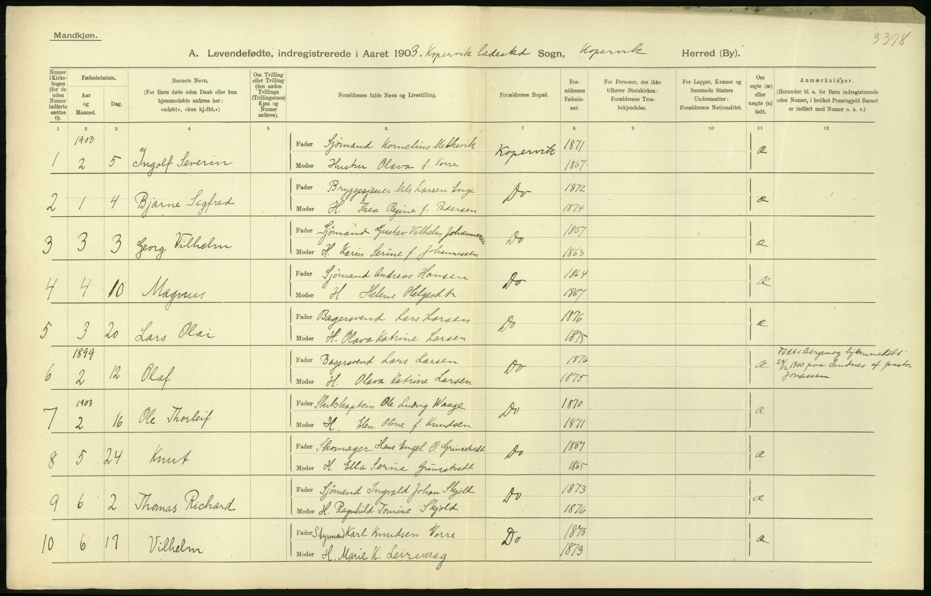 Statistisk sentralbyrå, Sosiodemografiske emner, Befolkning, AV/RA-S-2228/D/Df/Dfa/Dfaa/L0012: Stavanger amt: Fødte, gifte, døde, 1903, p. 312