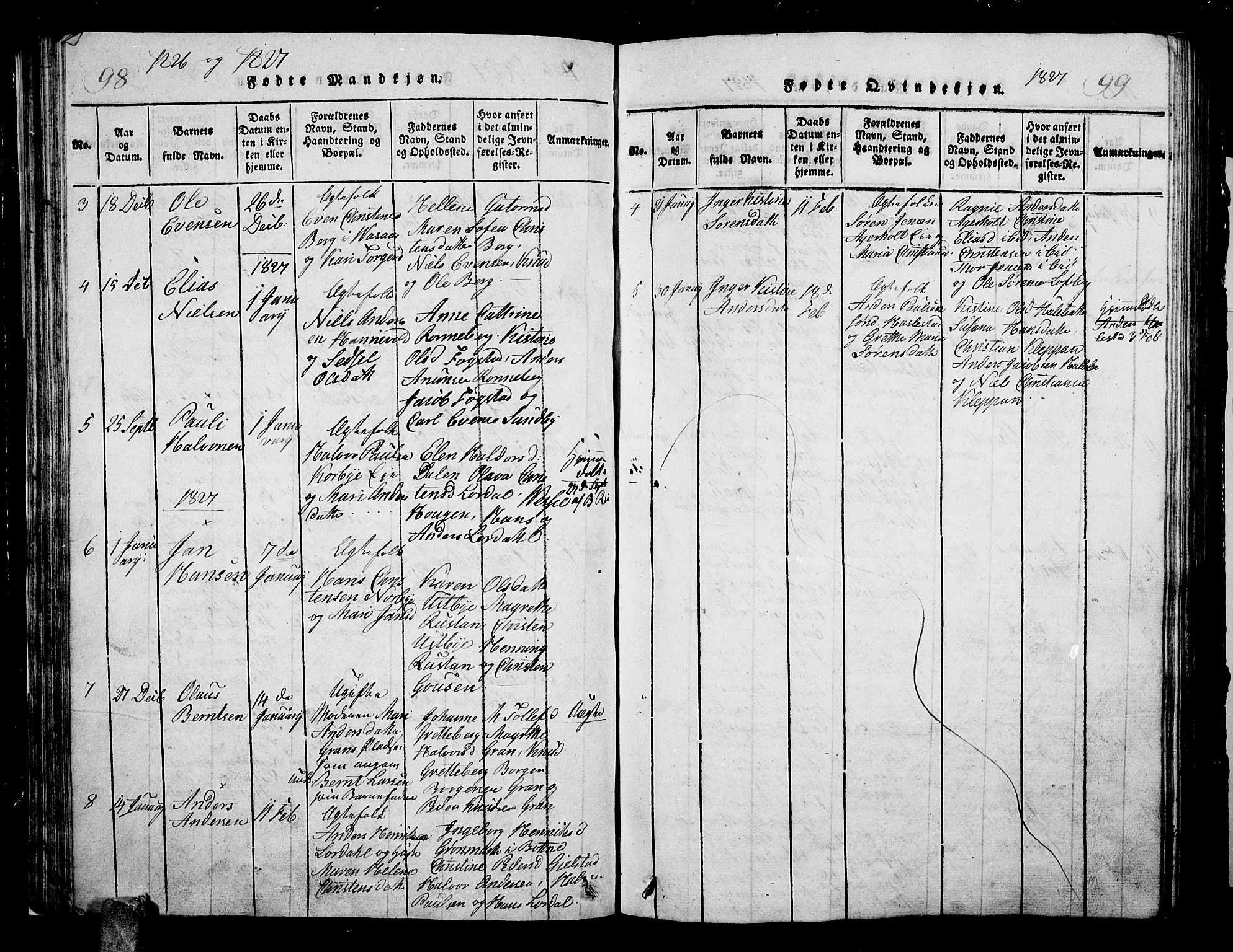 Hof kirkebøker, AV/SAKO-A-64/G/Ga/L0001: Parish register (copy) no. I 1, 1814-1844, p. 98-99