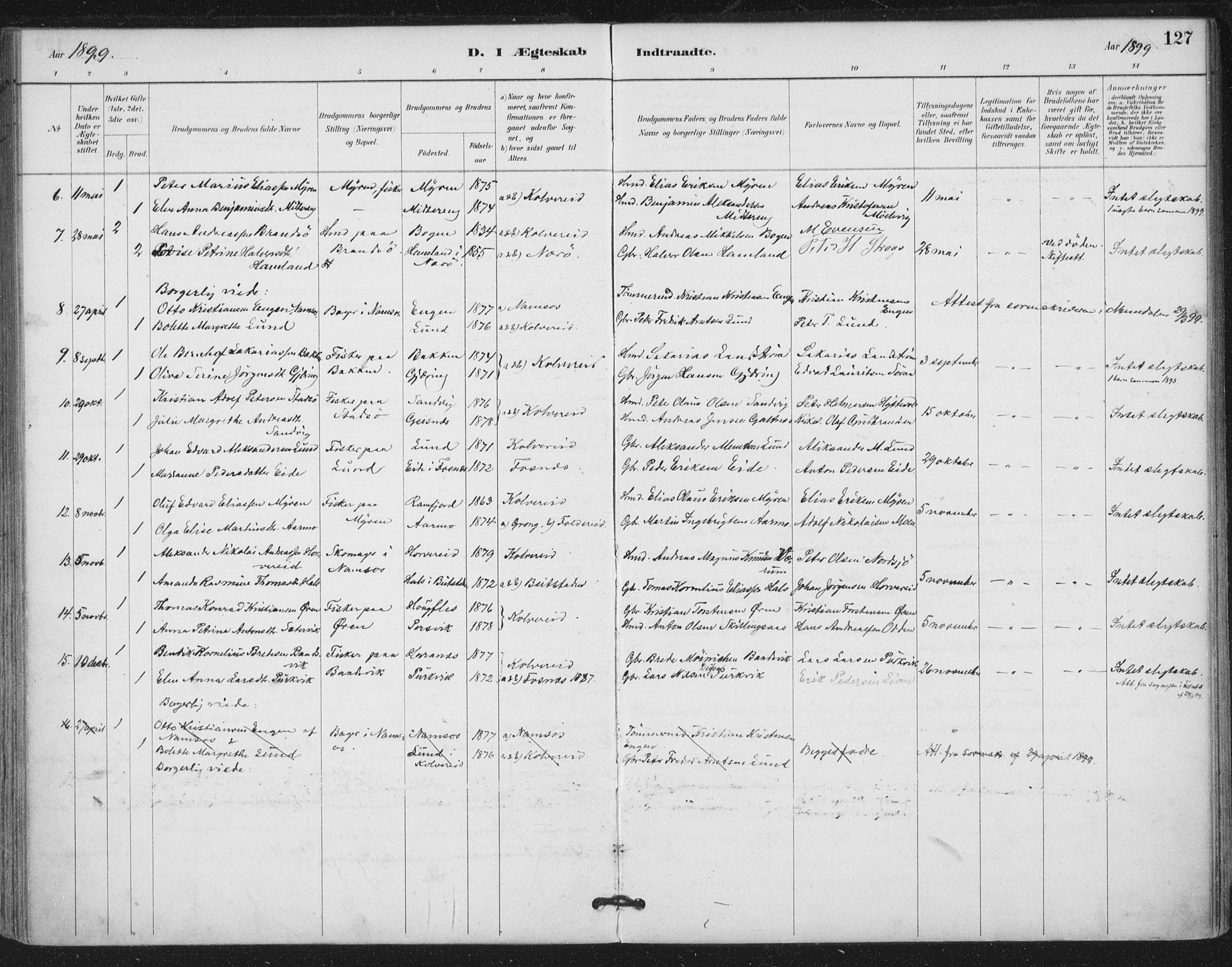Ministerialprotokoller, klokkerbøker og fødselsregistre - Nord-Trøndelag, SAT/A-1458/780/L0644: Parish register (official) no. 780A08, 1886-1903, p. 127