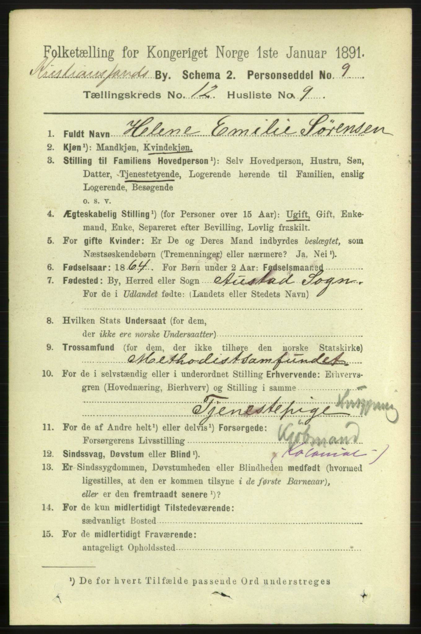 RA, 1891 census for 1001 Kristiansand, 1891, p. 6064