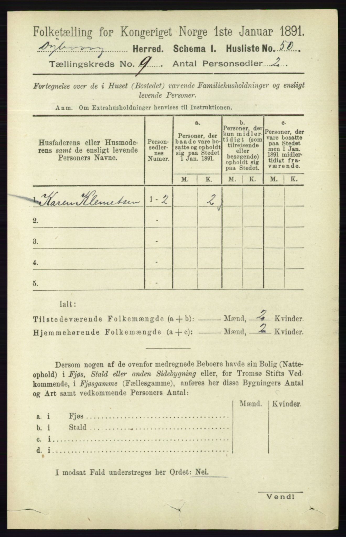 RA, 1891 census for 0915 Dypvåg, 1891, p. 3271