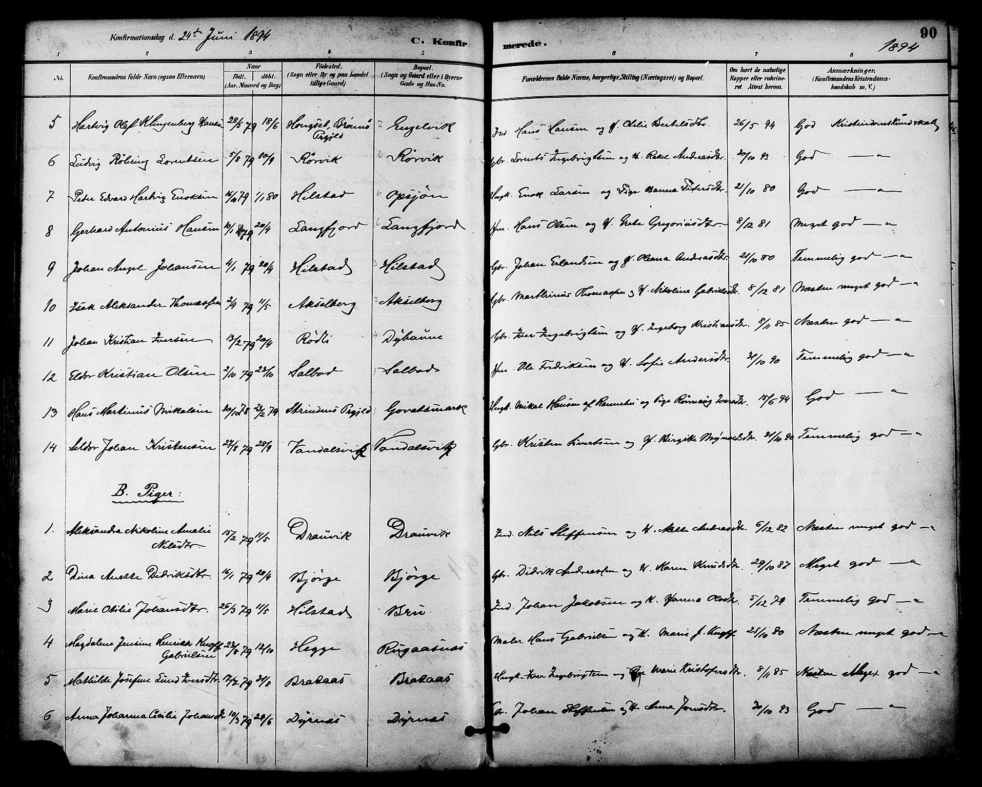 Ministerialprotokoller, klokkerbøker og fødselsregistre - Nordland, AV/SAT-A-1459/814/L0226: Parish register (official) no. 814A07, 1886-1898, p. 90