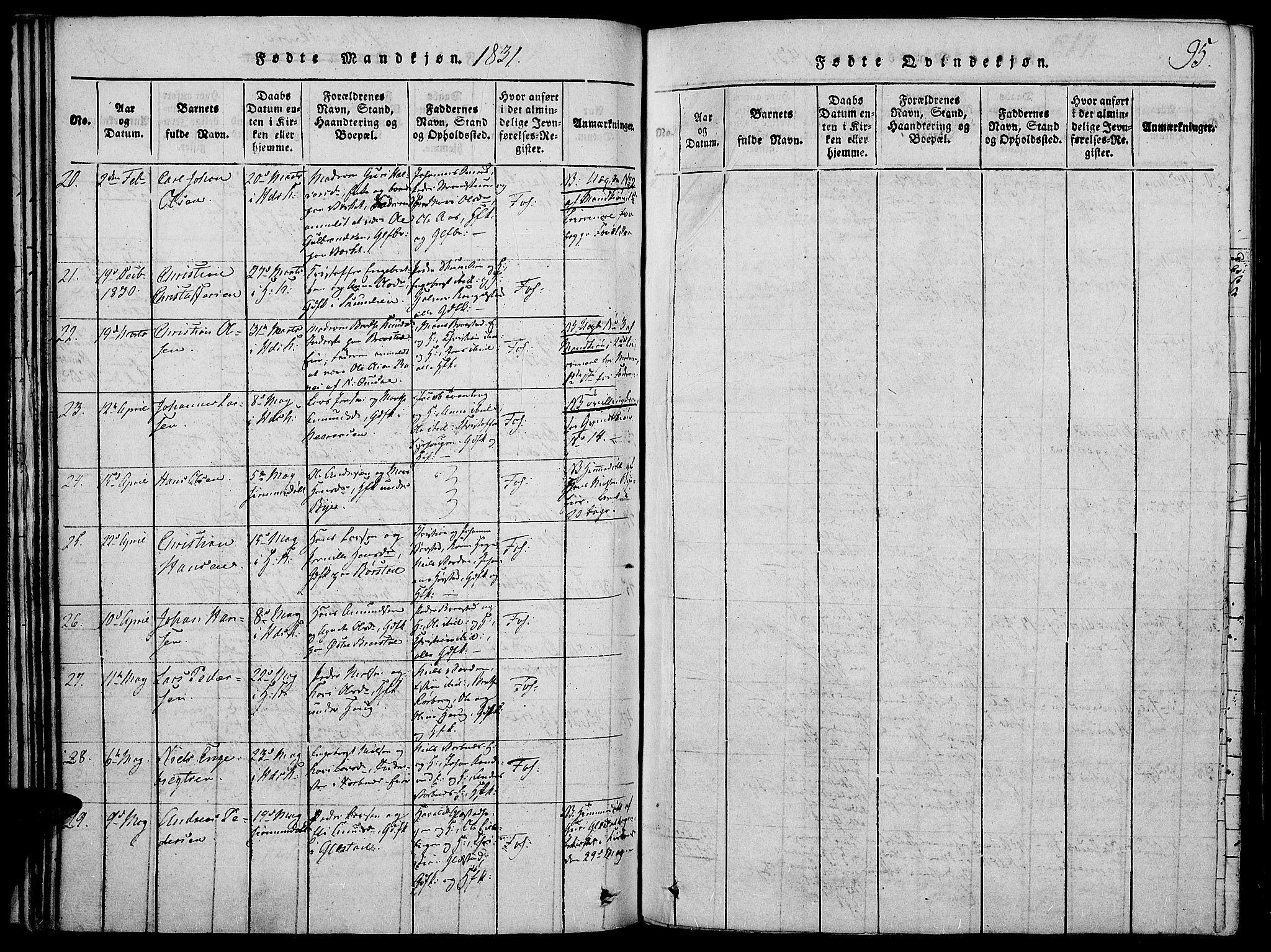 Vardal prestekontor, SAH/PREST-100/H/Ha/Haa/L0004: Parish register (official) no. 4, 1814-1831, p. 95