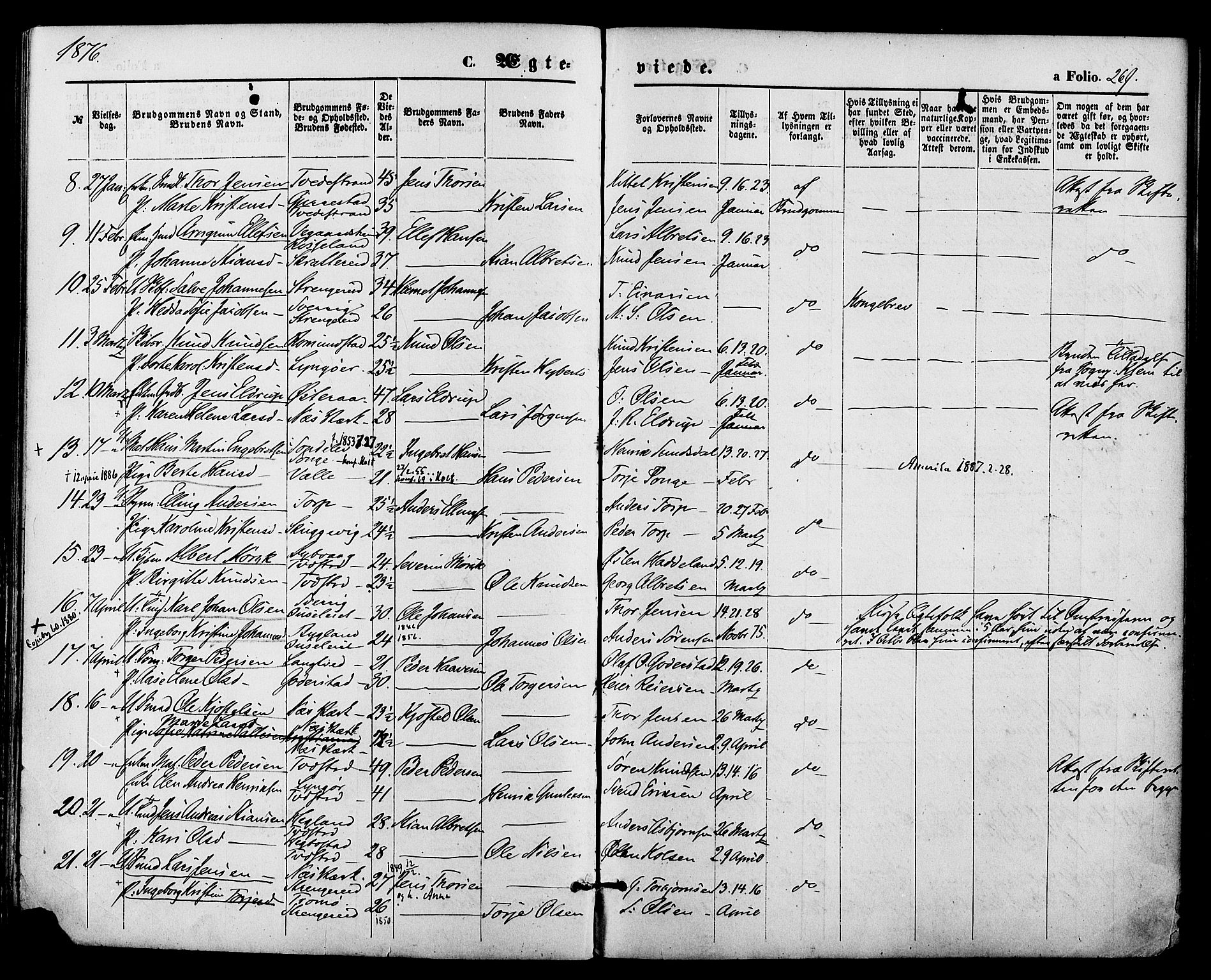 Holt sokneprestkontor, AV/SAK-1111-0021/F/Fa/L0010: Parish register (official) no. A 10, 1872-1885, p. 269