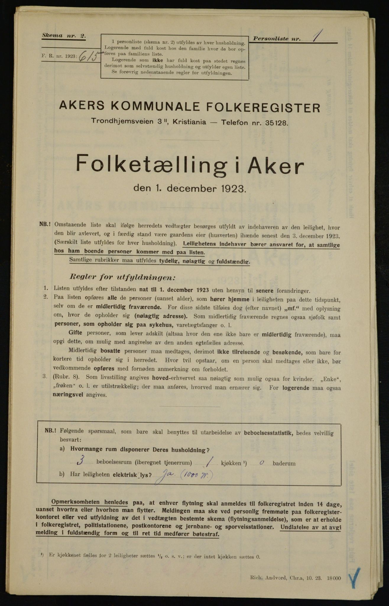 , Municipal Census 1923 for Aker, 1923, p. 40405