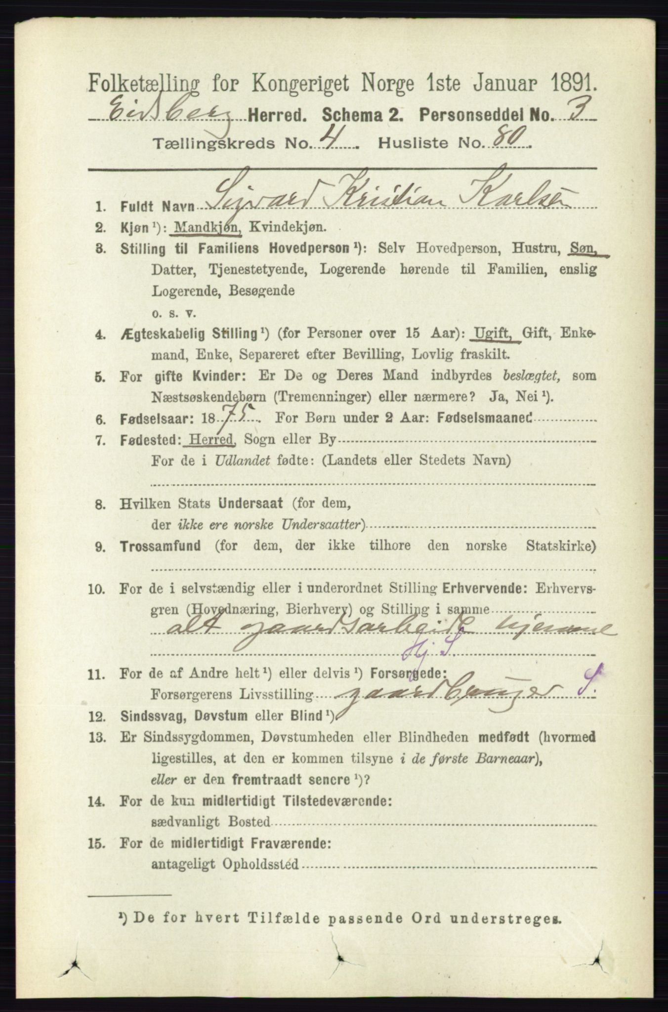 RA, 1891 census for 0125 Eidsberg, 1891, p. 2860