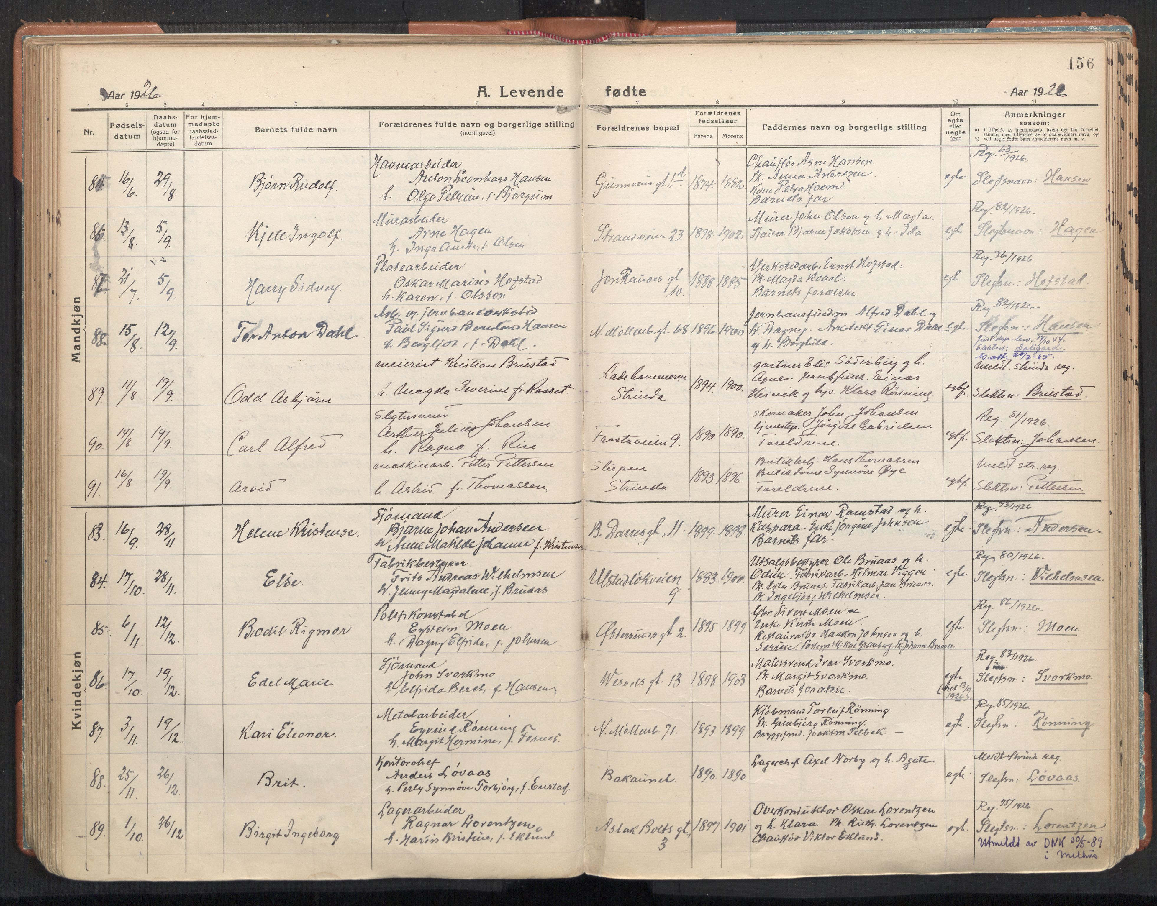 Ministerialprotokoller, klokkerbøker og fødselsregistre - Sør-Trøndelag, SAT/A-1456/605/L0248: Parish register (official) no. 605A10, 1920-1937, p. 156