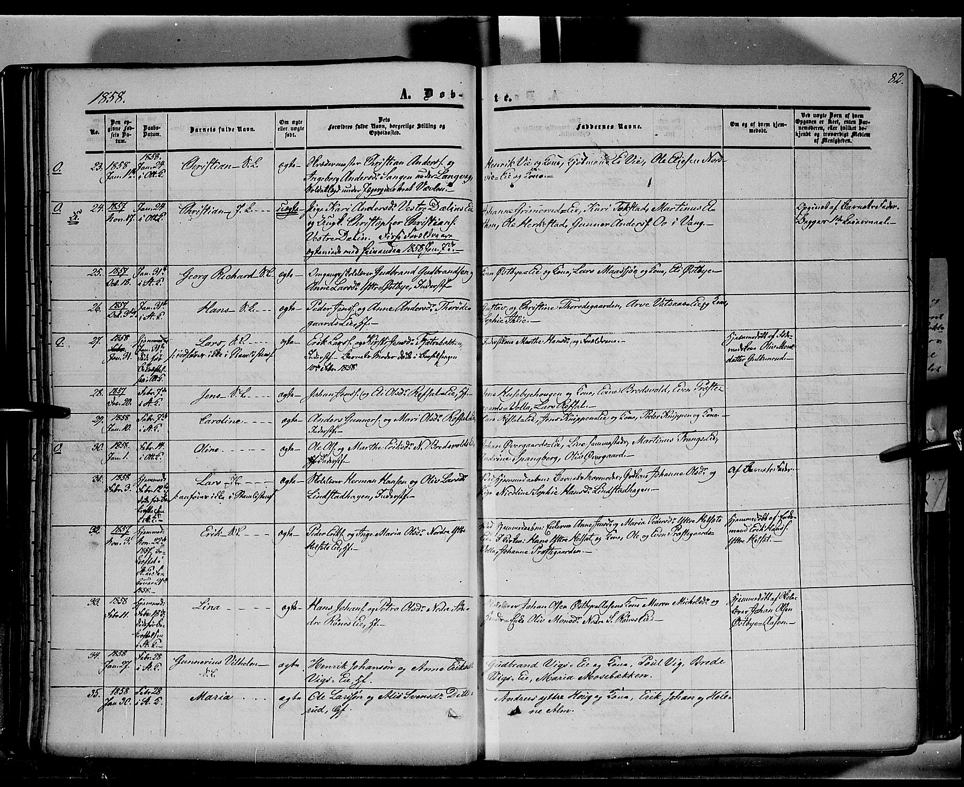 Stange prestekontor, AV/SAH-PREST-002/K/L0012: Parish register (official) no. 12, 1852-1862, p. 82