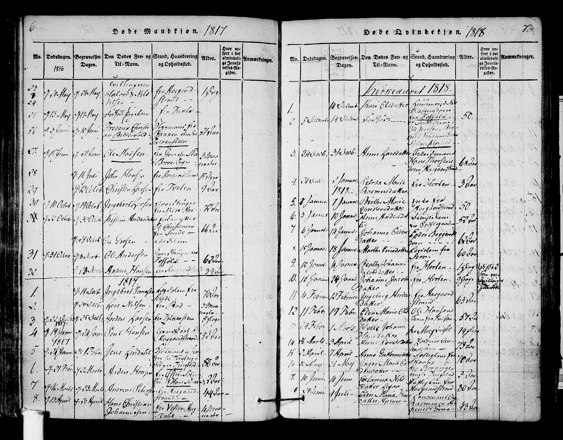 Borre kirkebøker, SAKO/A-338/F/Fa/L0004: Parish register (official) no. I 4, 1815-1845, p. 6-7