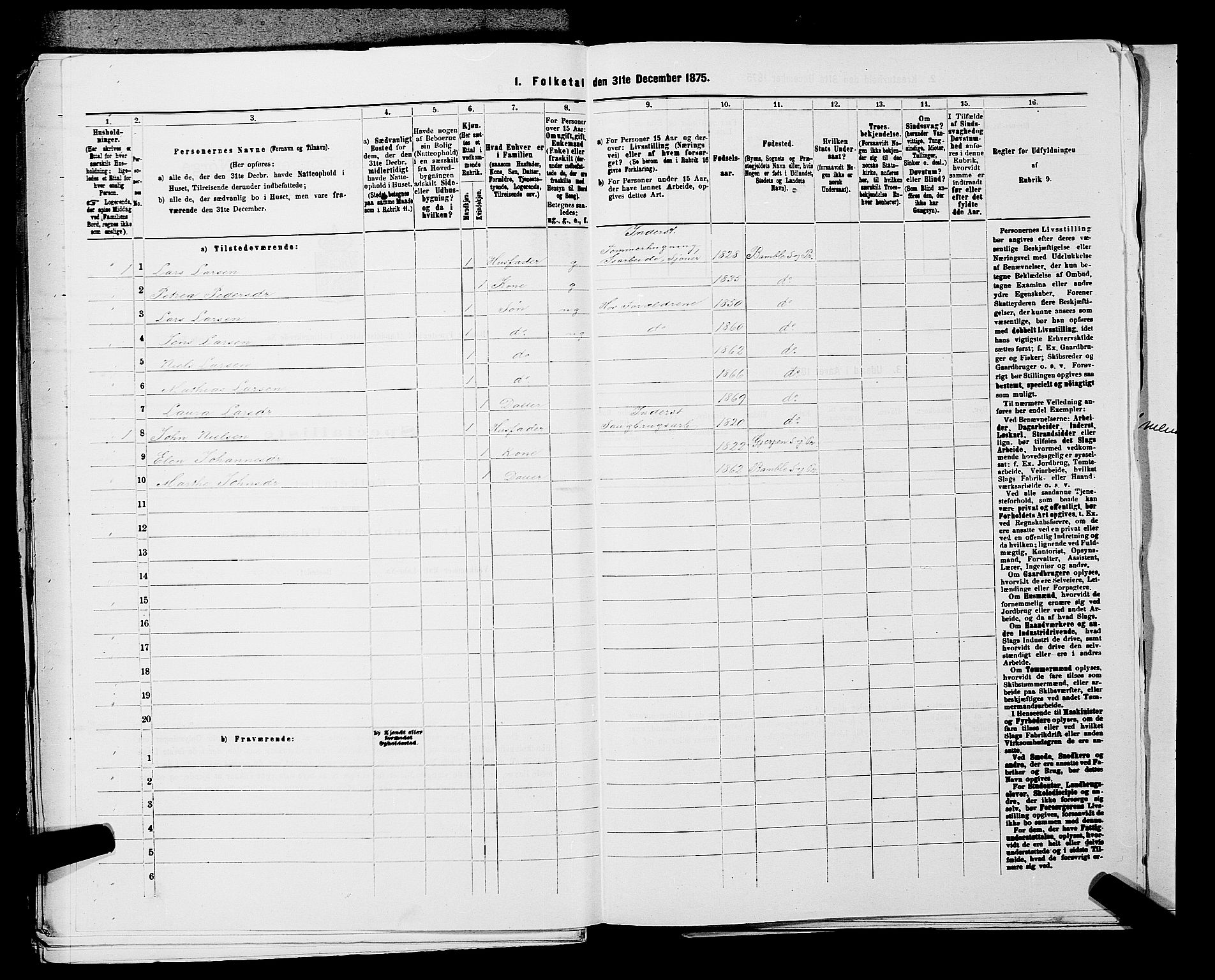 SAKO, 1875 census for 0814L Bamble/Bamble, 1875, p. 250