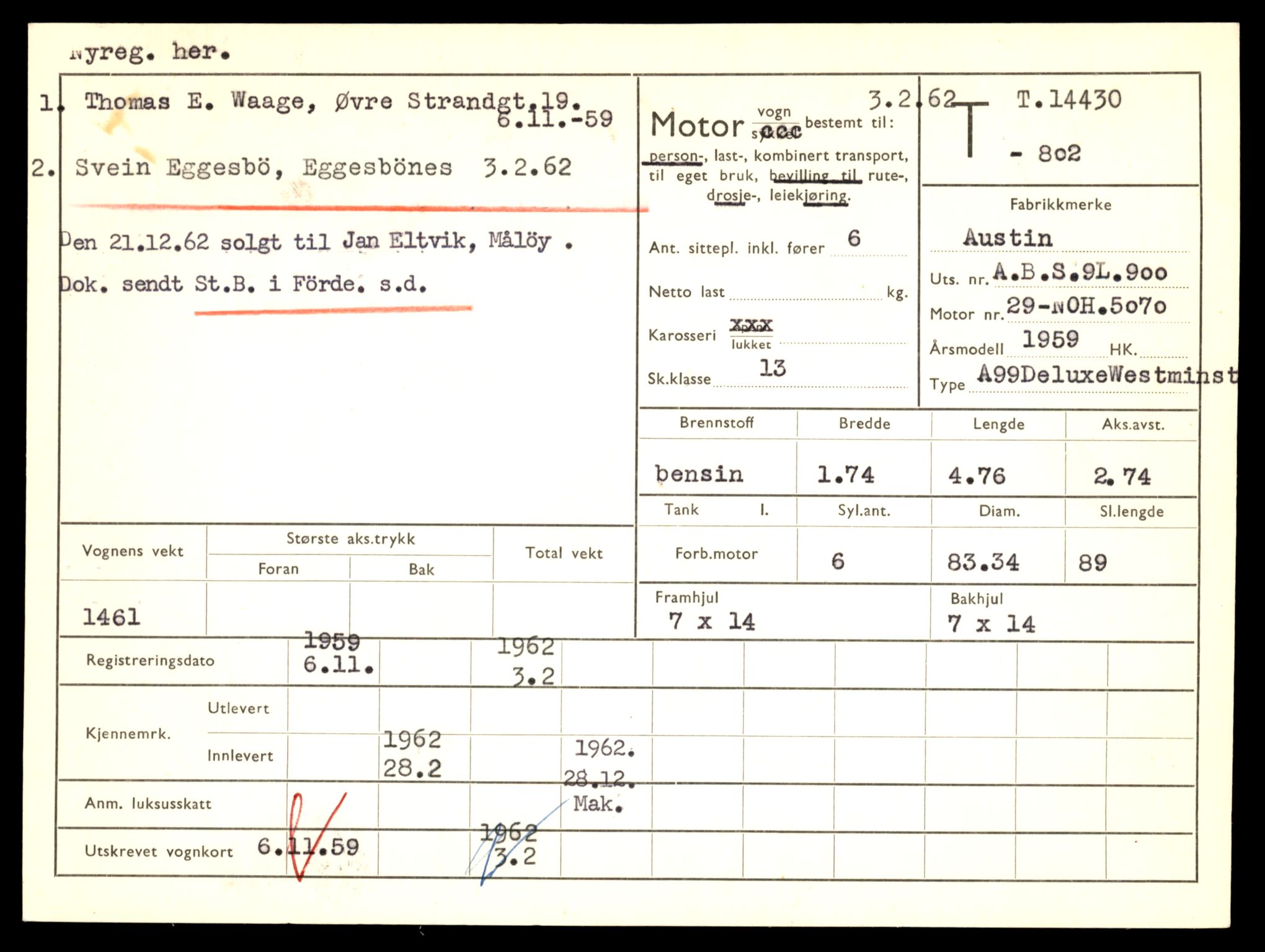 Møre og Romsdal vegkontor - Ålesund trafikkstasjon, SAT/A-4099/F/Fe/L0045: Registreringskort for kjøretøy T 14320 - T 14444, 1927-1998, p. 2825