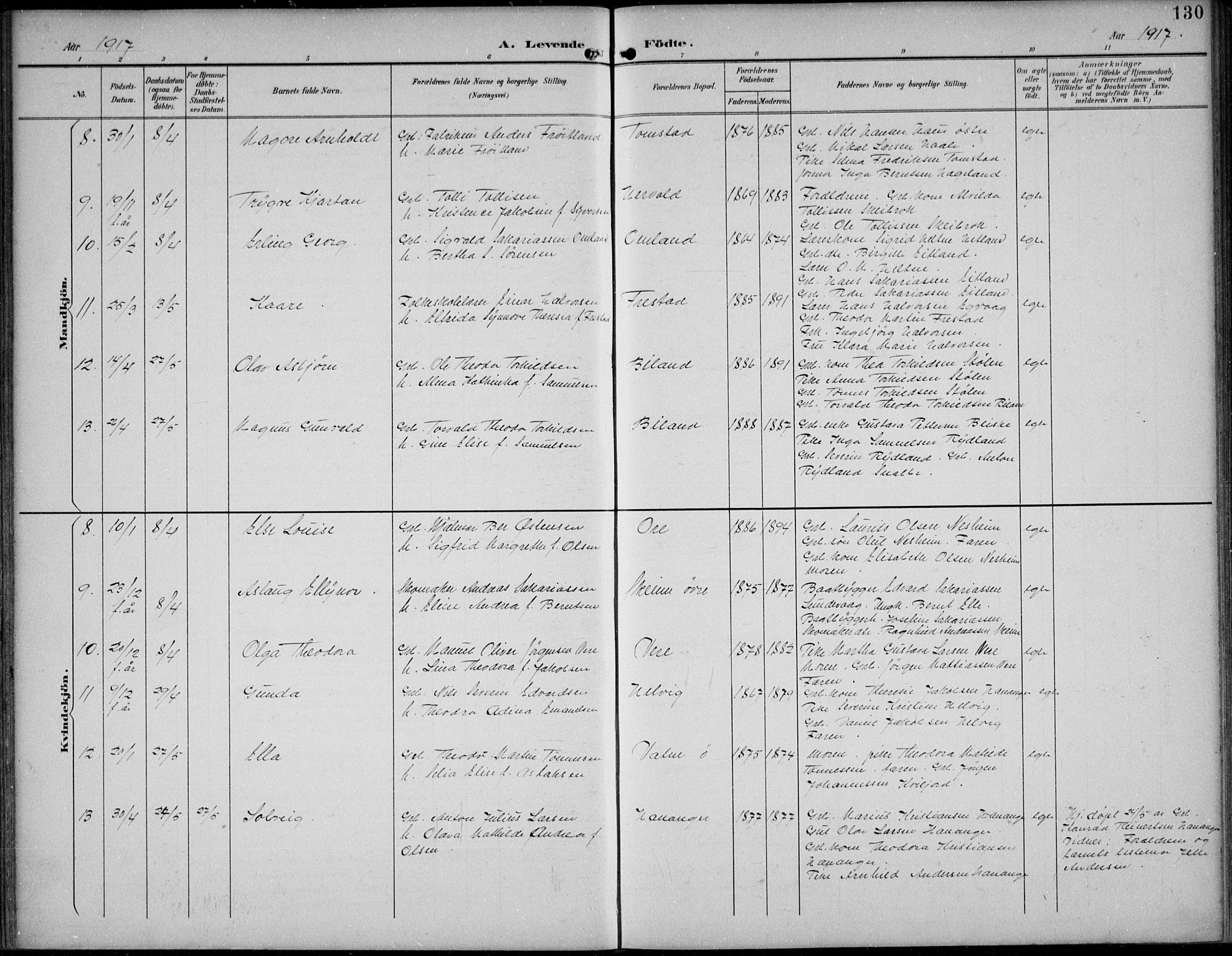 Lista sokneprestkontor, AV/SAK-1111-0027/F/Fb/L0005: Parish register (copy) no. B 5, 1892-1923, p. 130