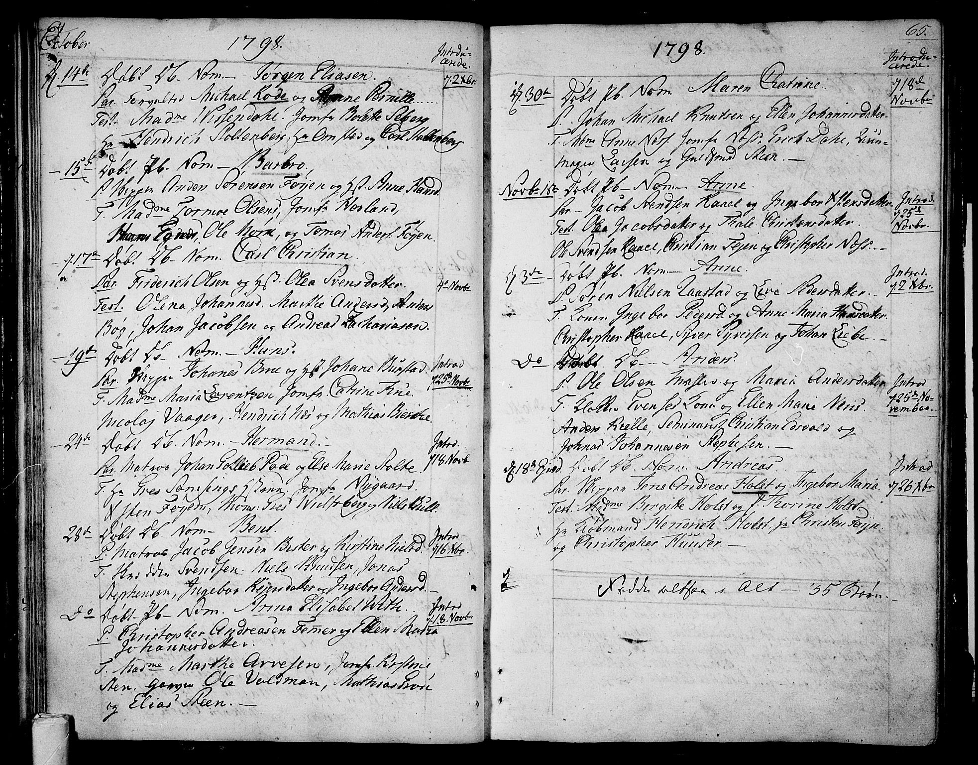Tønsberg kirkebøker, SAKO/A-330/F/Fa/L0003: Parish register (official) no. I 3, 1797-1814, p. 64-65