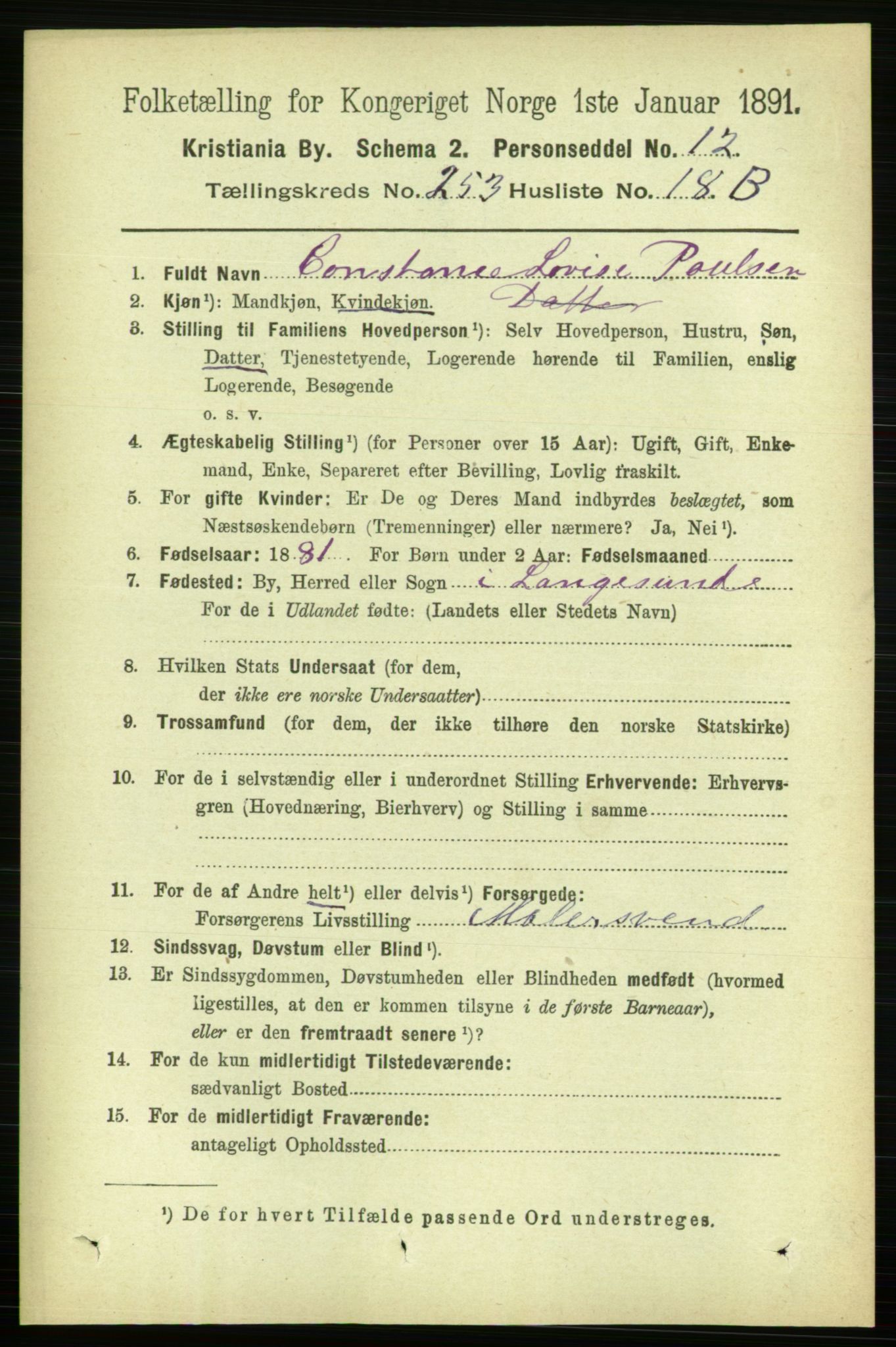 RA, 1891 census for 0301 Kristiania, 1891, p. 154208