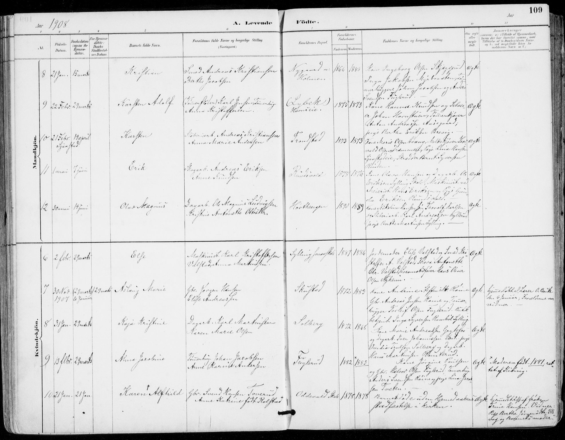 Sylling kirkebøker, AV/SAKO-A-247/F/Fa/L0001: Parish register (official) no. 1, 1883-1910, p. 109