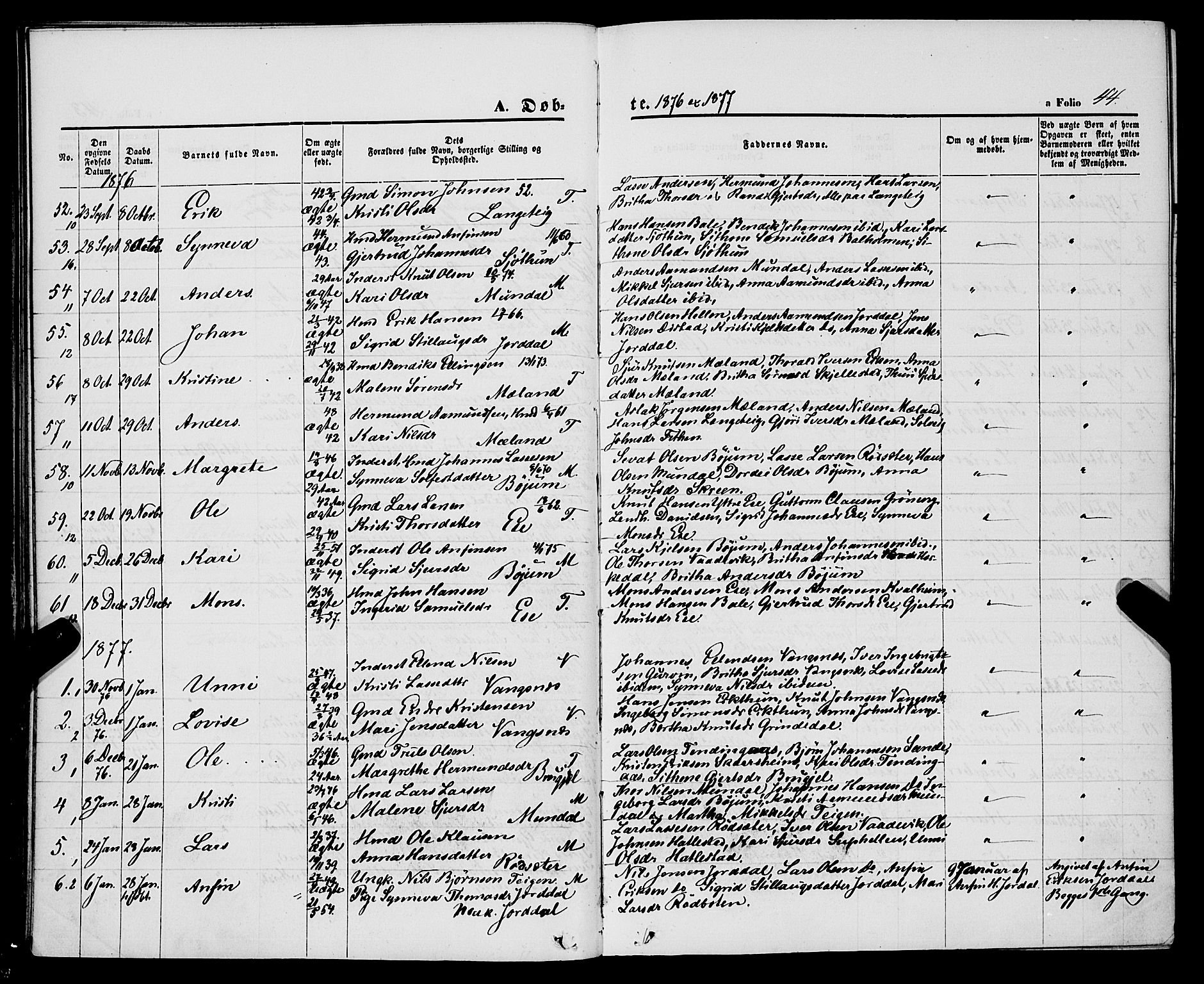 Balestrand sokneprestembete, AV/SAB-A-79601/H/Haa/Haaa/L0003: Parish register (official) no. A 3, 1867-1878, p. 44