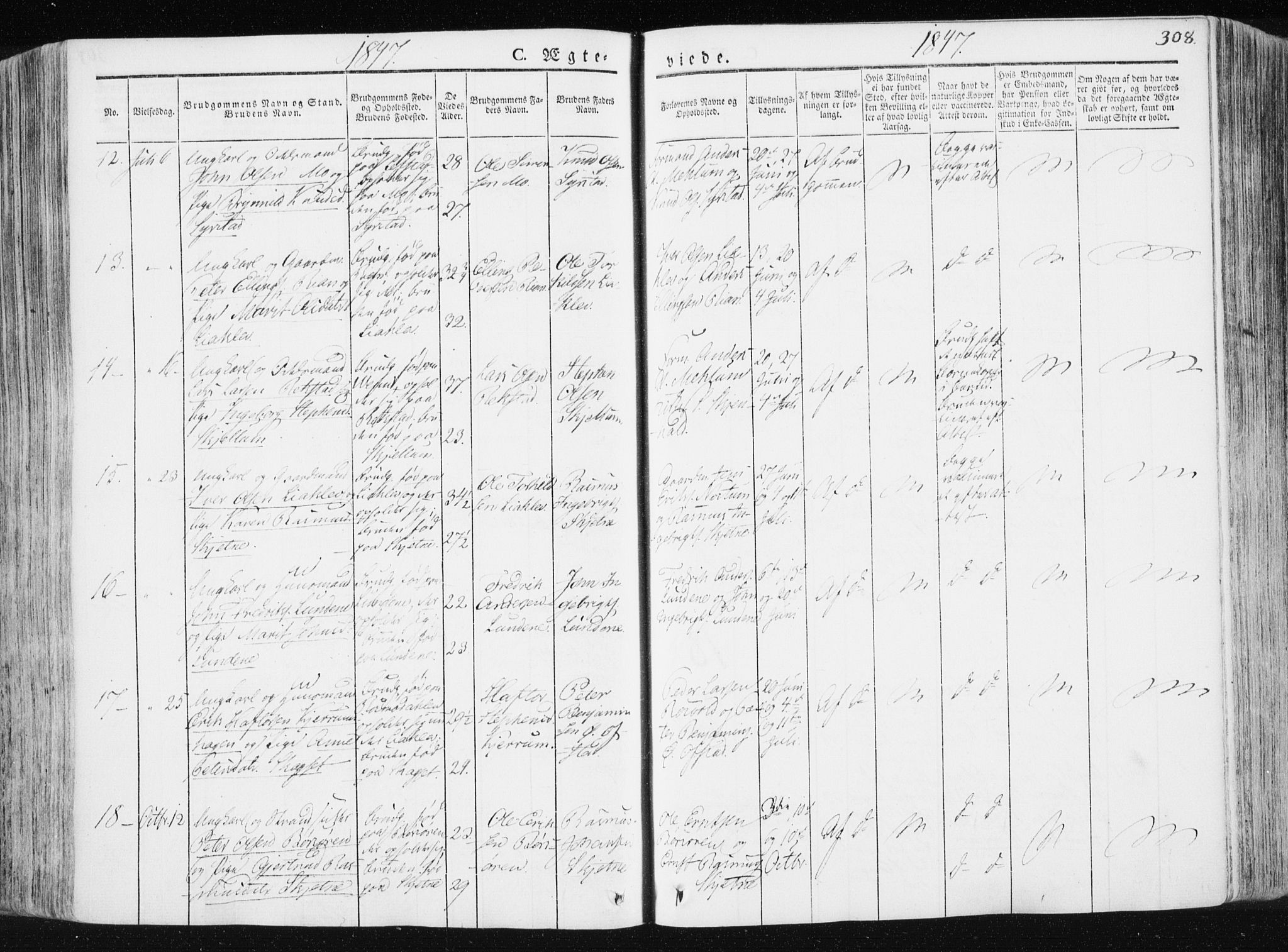 Ministerialprotokoller, klokkerbøker og fødselsregistre - Sør-Trøndelag, SAT/A-1456/665/L0771: Parish register (official) no. 665A06, 1830-1856, p. 308