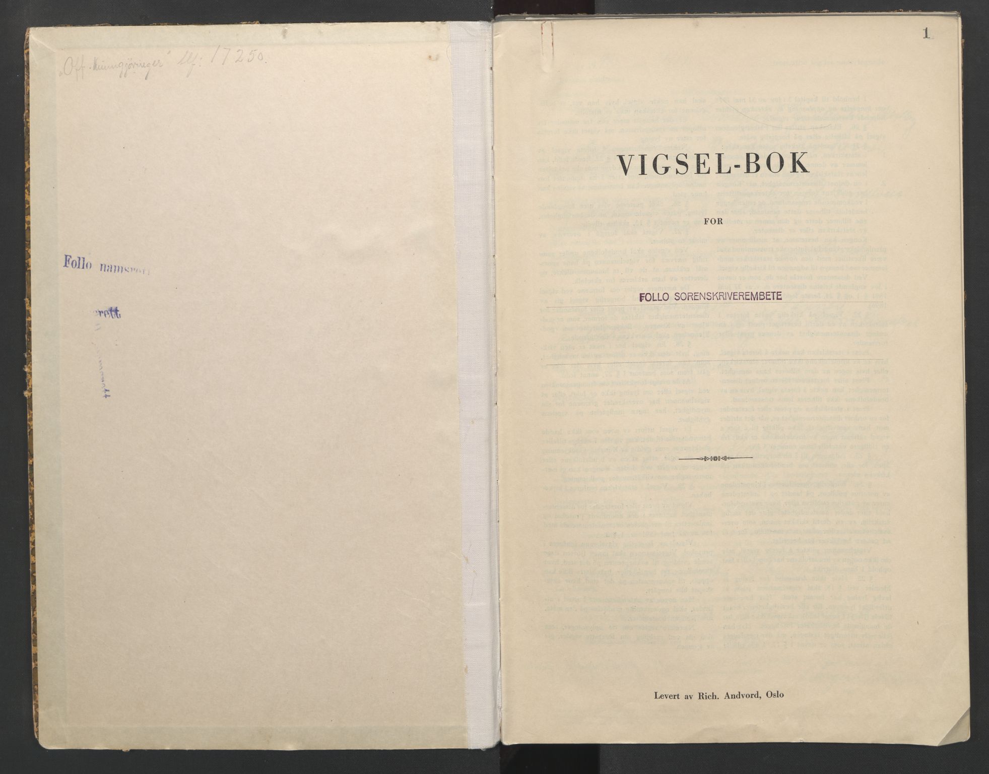 Follo sorenskriveri, SAO/A-10274/L/La/Lab/L0002: Vigselsbok, 1942-1946, p. 1
