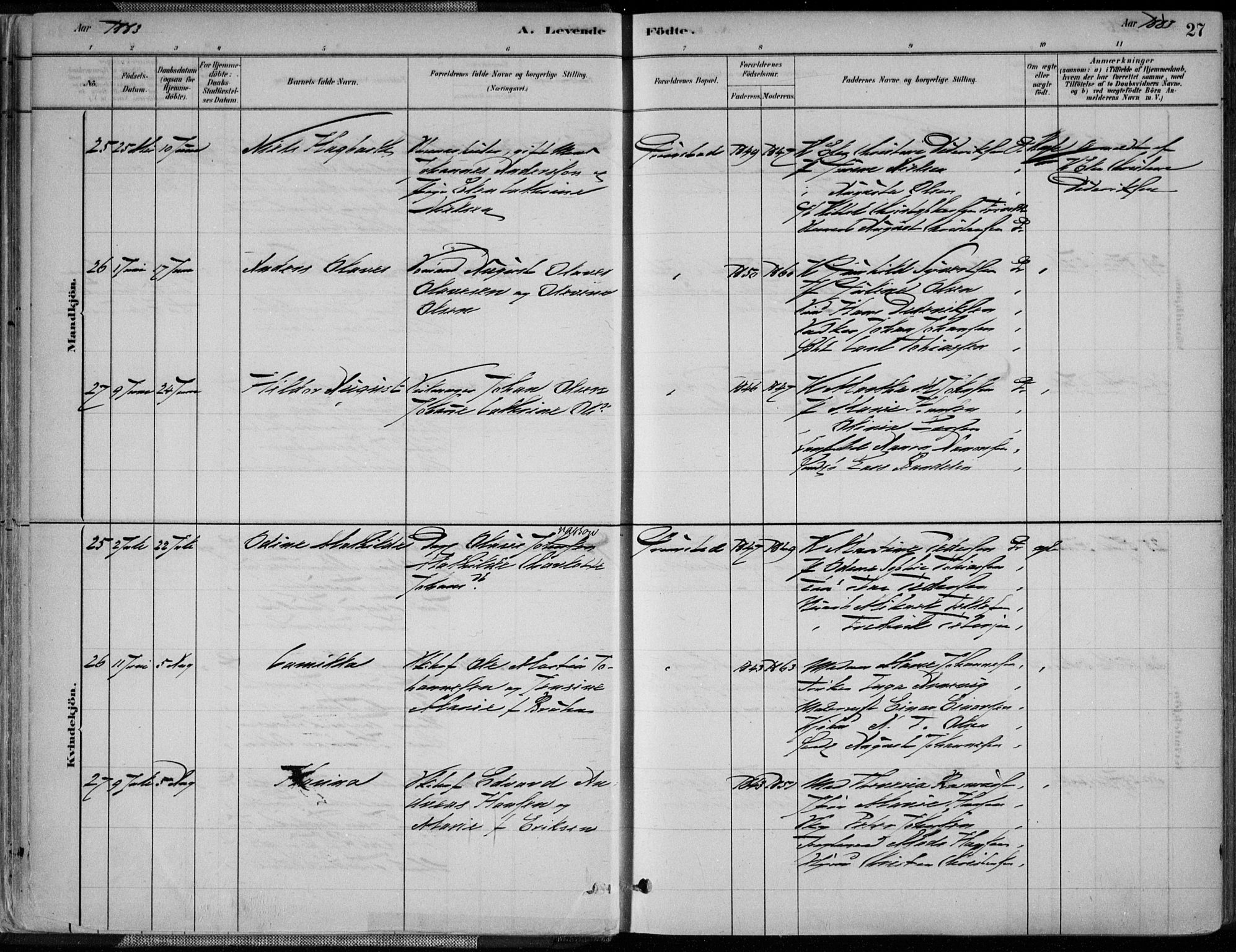 Grimstad sokneprestkontor, AV/SAK-1111-0017/F/Fa/L0003: Parish register (official) no. A 2, 1882-1912, p. 27