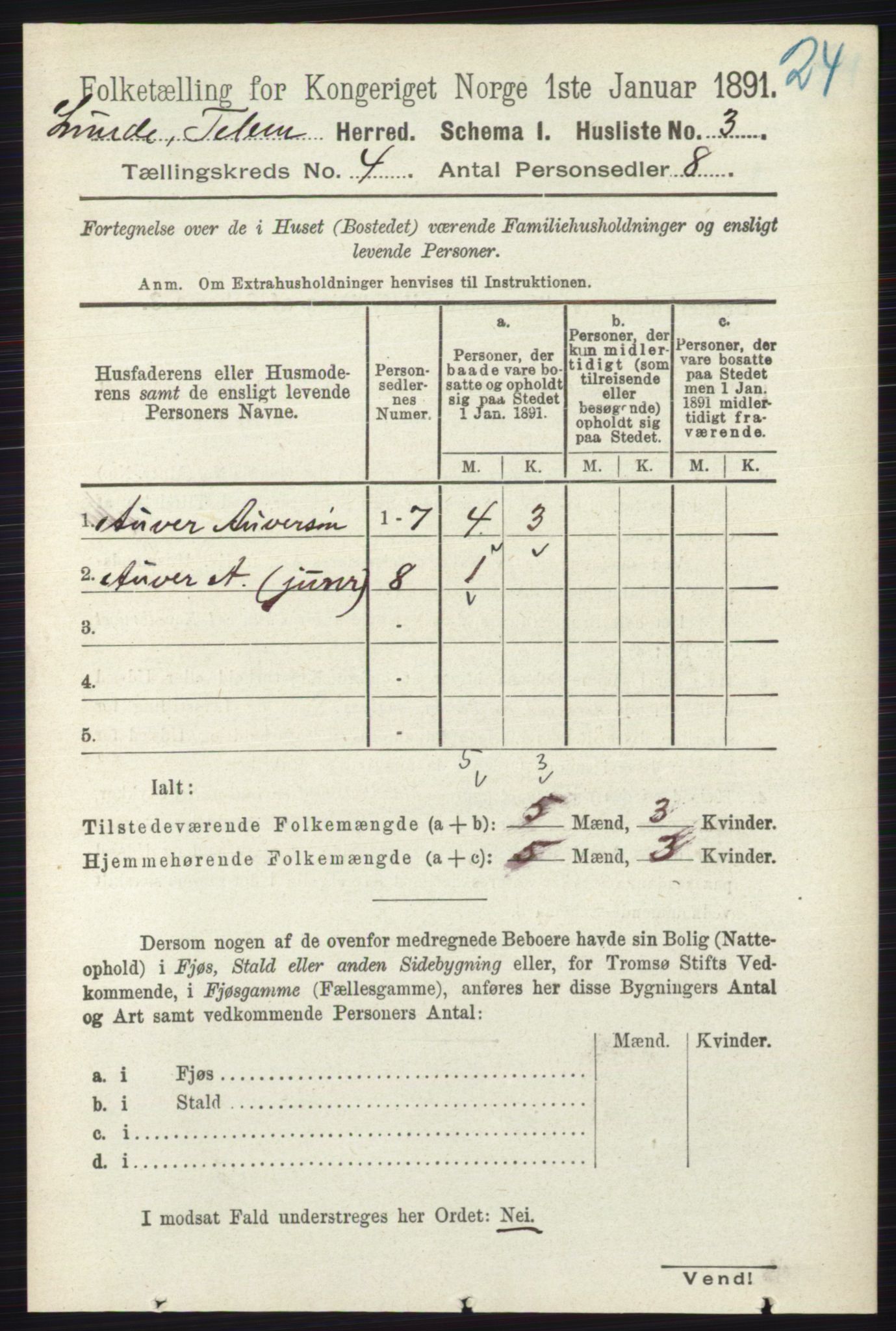 RA, 1891 census for 0820 Lunde, 1891, p. 1107